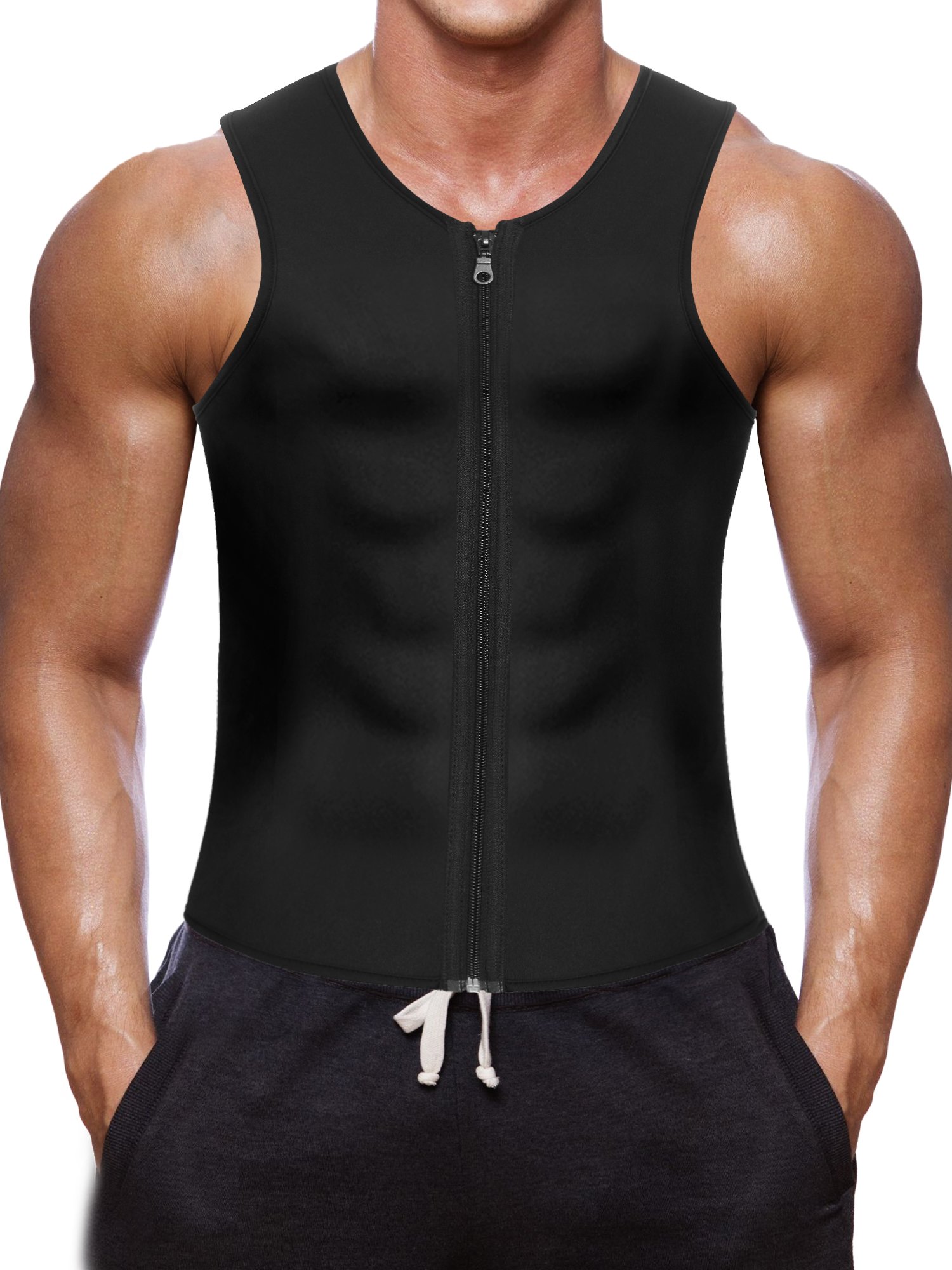 Men Sweat Sauna Vest Body Shaper Top Compression Shirt Workout Fitness  Wearing 