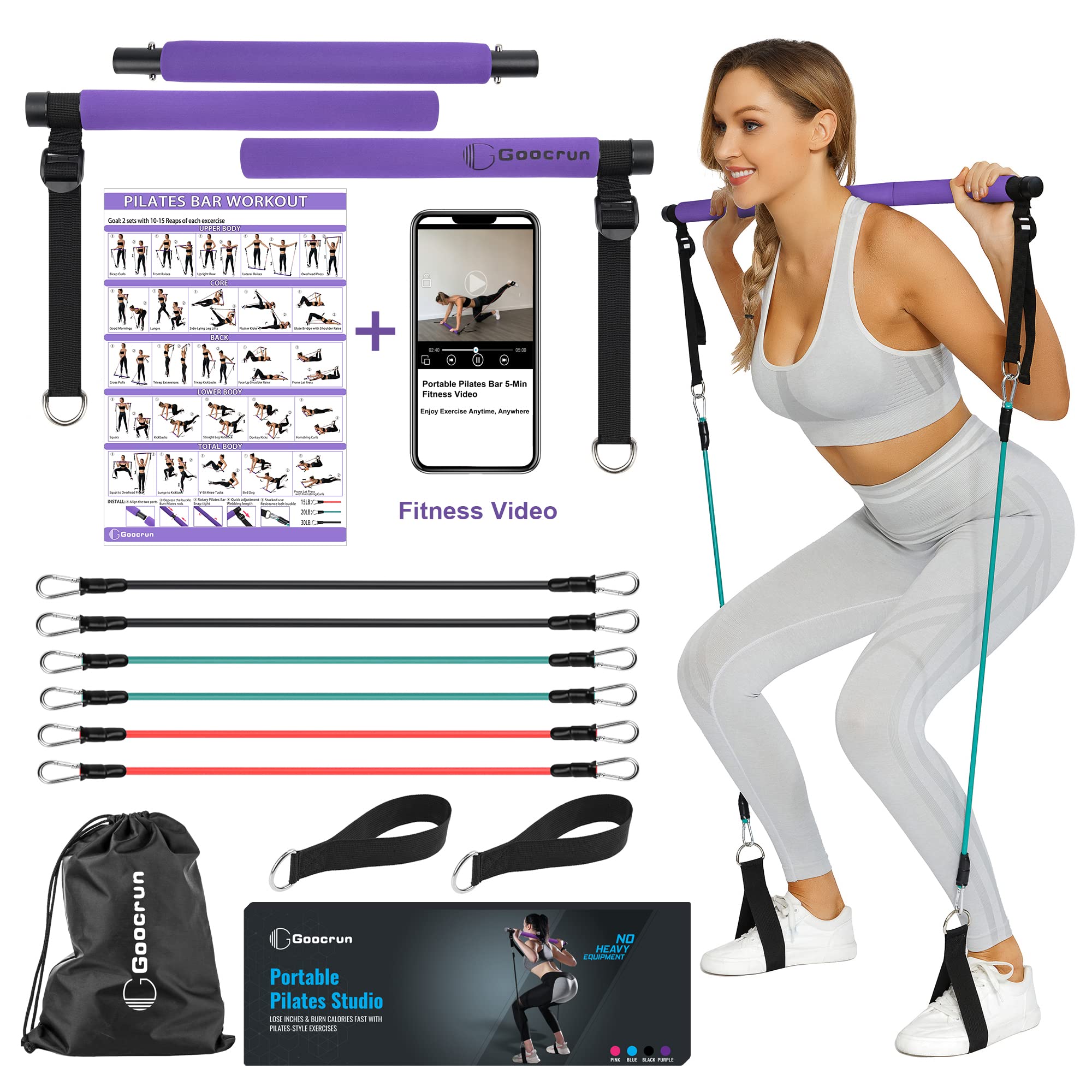 Fantastic Buys, Pilates Bar Kit with Resistance Bands Portable Fitness  Workout Equipment for Home Workout Stuff for Men & Women – Full Body  Workout