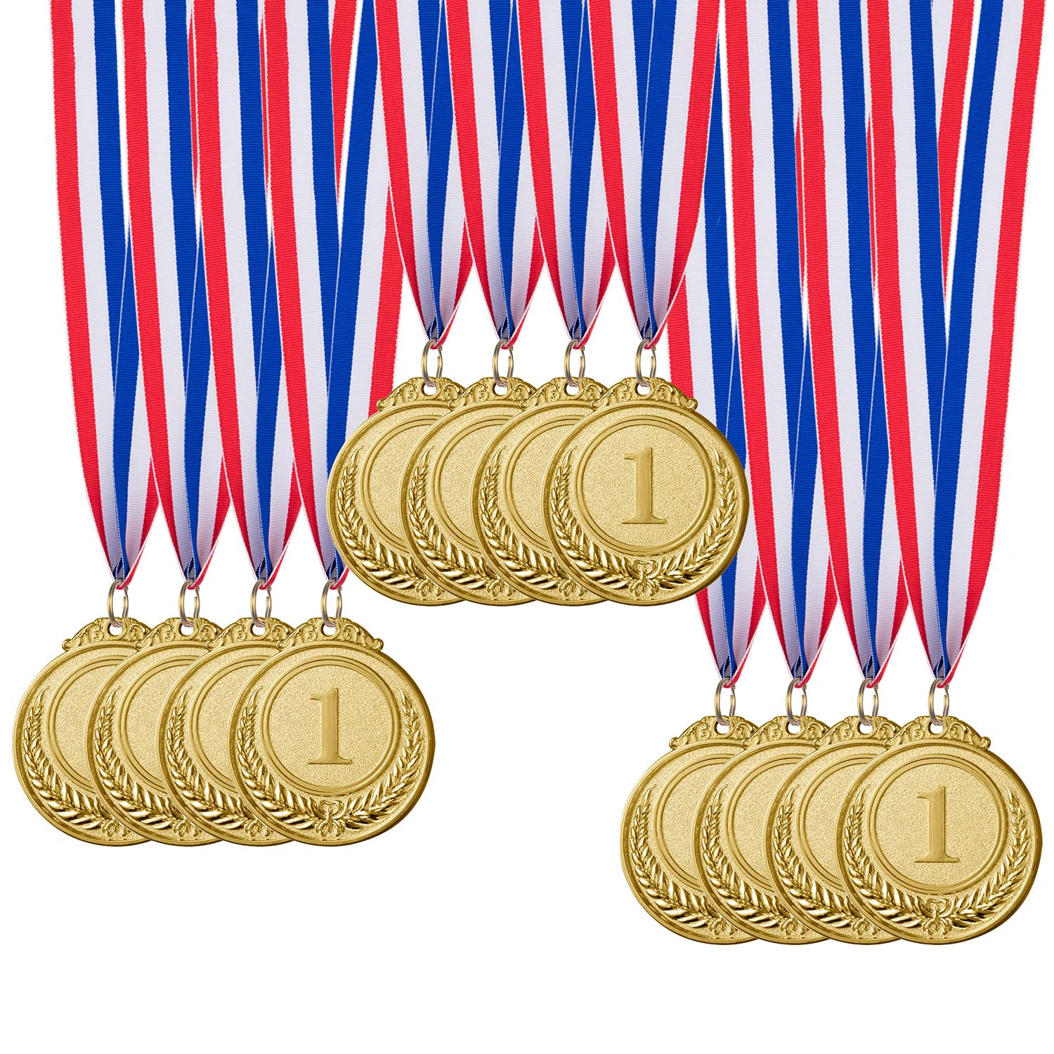 6-Pack Gold 1st Place Award Medal Set - Metal Olympic Style for Sports, Competitions, Spelling Bees, Party Favors, 2.5 Inches in Diameter with 32-Inch