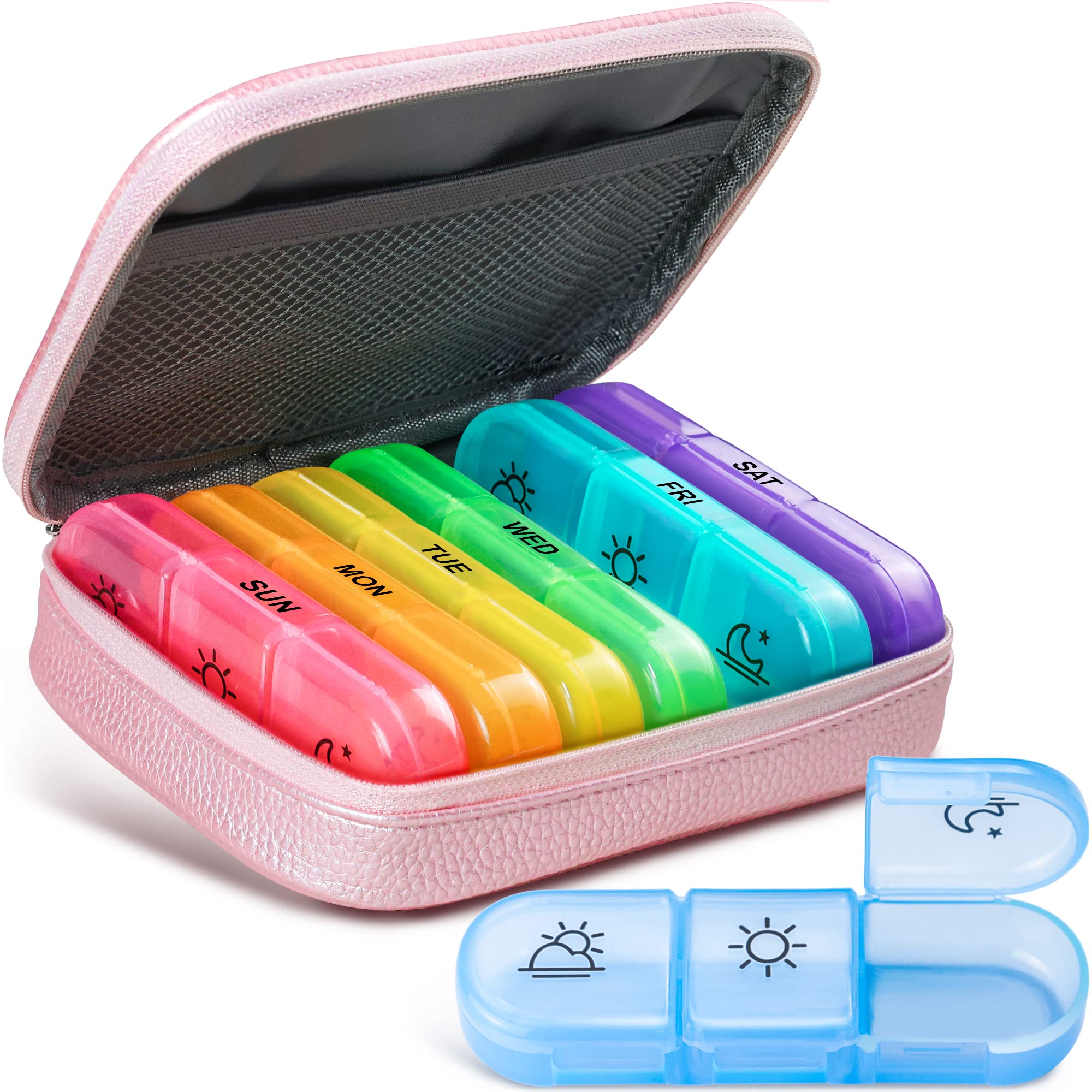 Sweet Dessert Cookies Hearts Love Pill Box 7 Day Pill Case Travel Weekly  Pill Organizer Bag Portable Pill Container Compact Size for Vitamin