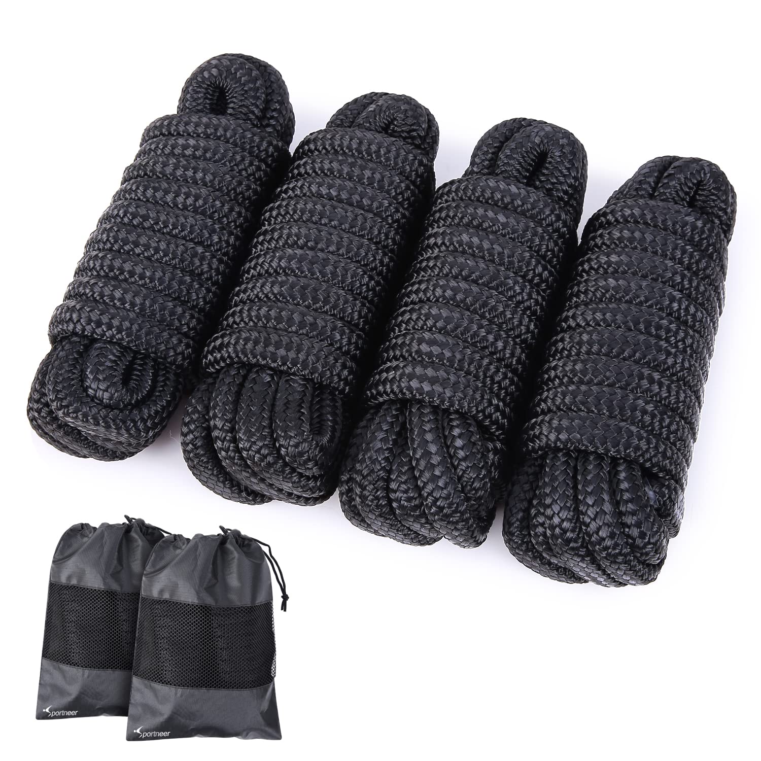 Boat Ropes for Docking 4 Pack Dock Lines 1/2 inch x 15 ft Marine Grade  Mooring Rope Double Braided Nylon Boat Dock Lines With 12 Eyelet Loop 