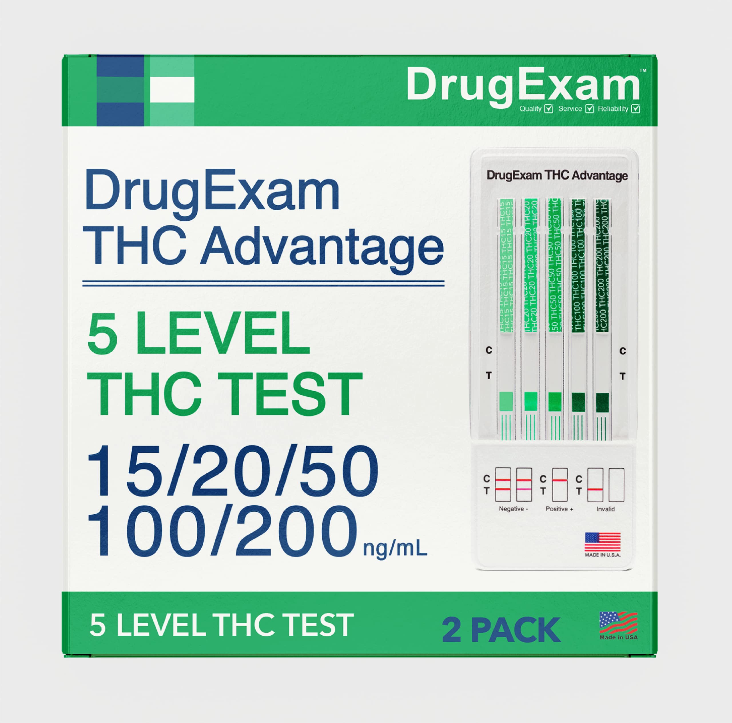 2 Pack - DrugExam THC Advantage Made in USA Multi Level Marijuana Home  Urine Test Kit.Highly Sensitive THC 5 Level Drug Test Kit. Detects at 15 ng/ mL, 20 ng/mL, 50 ng/mL, 100
