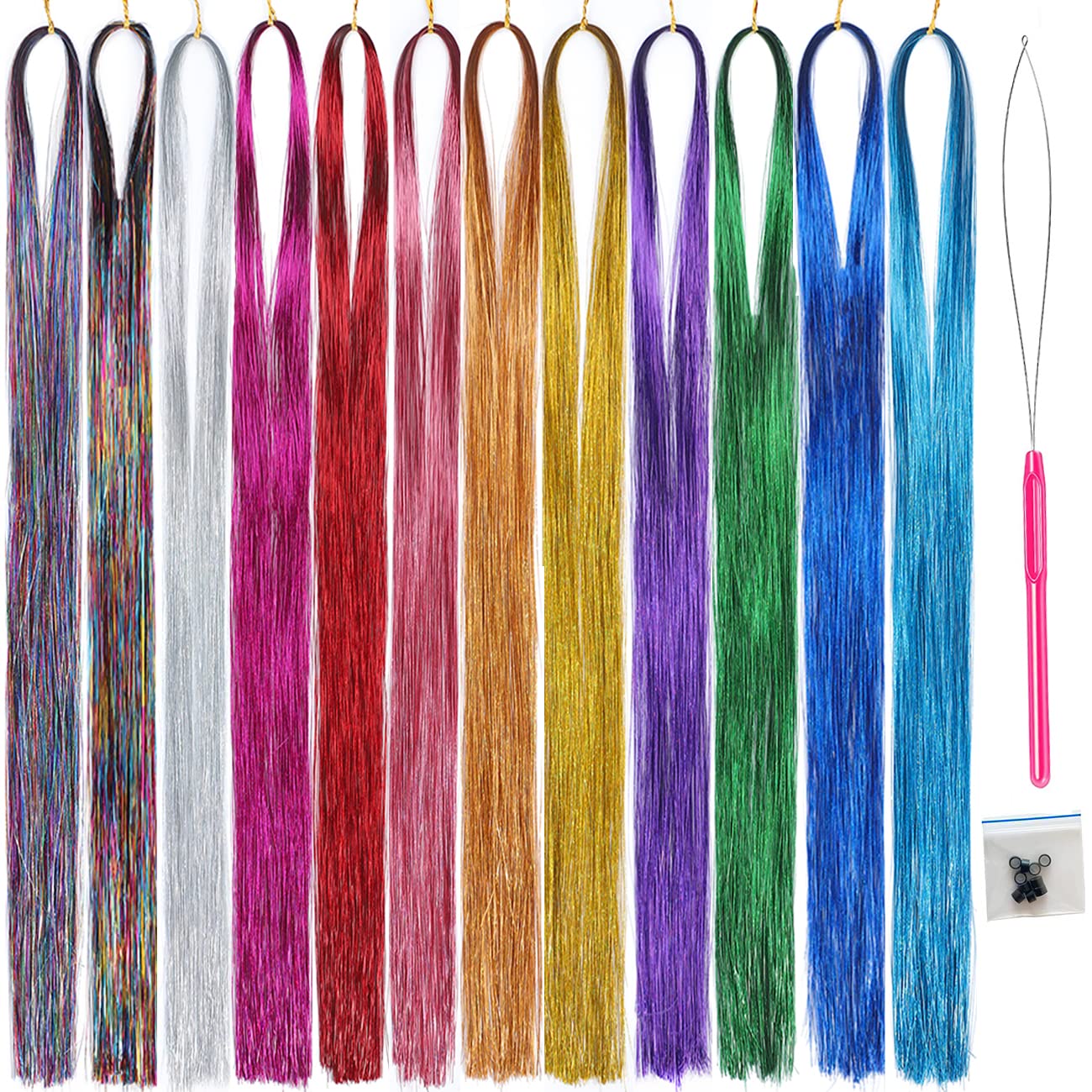 Hair Tinsel Kit 47 Inches 10 Colors 2000 Strands Hair Tinsel Heat