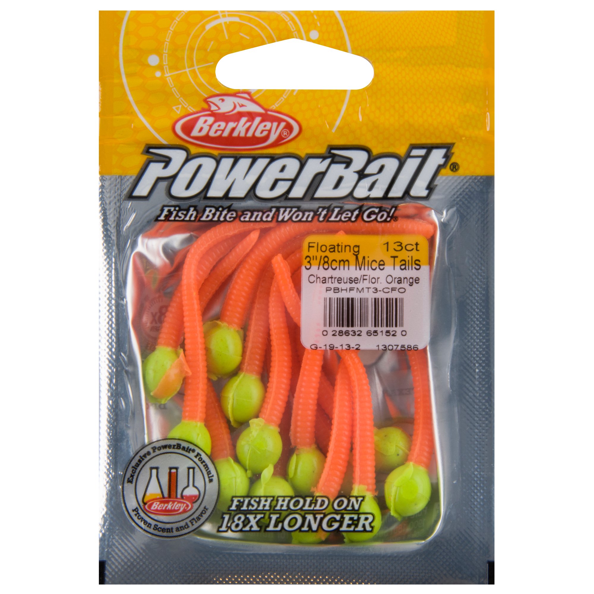 Berkley PowerBait Floating Mice Tails Chartreuse/Fluorescent Orange, 3 (13  Count)