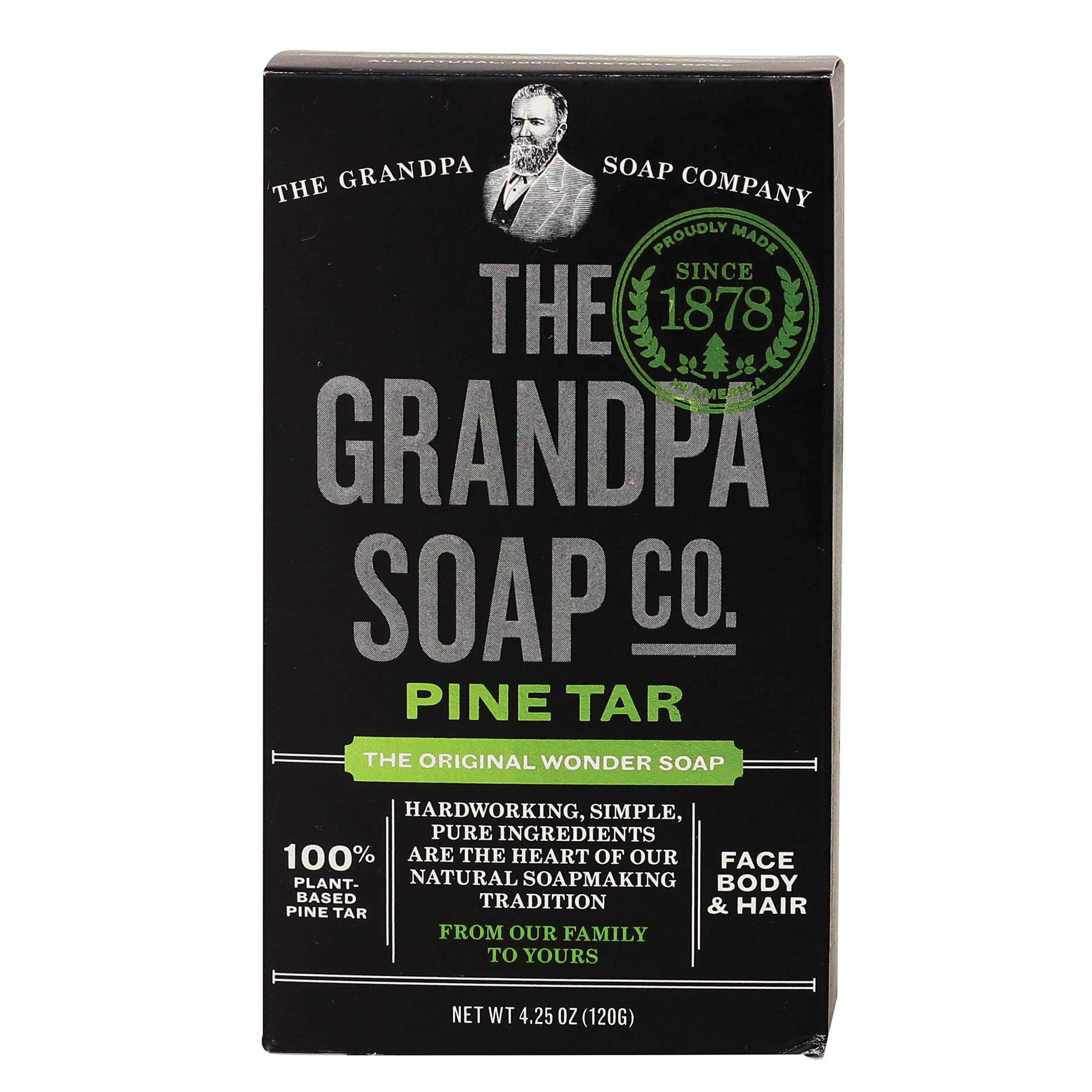 Pine Tar Bar Soap by The Grandpa Soap Company | The Original Wonder Soap |  3-in-1 Cleanser, Deodorizer & Moisturizer | 4.25 Oz.