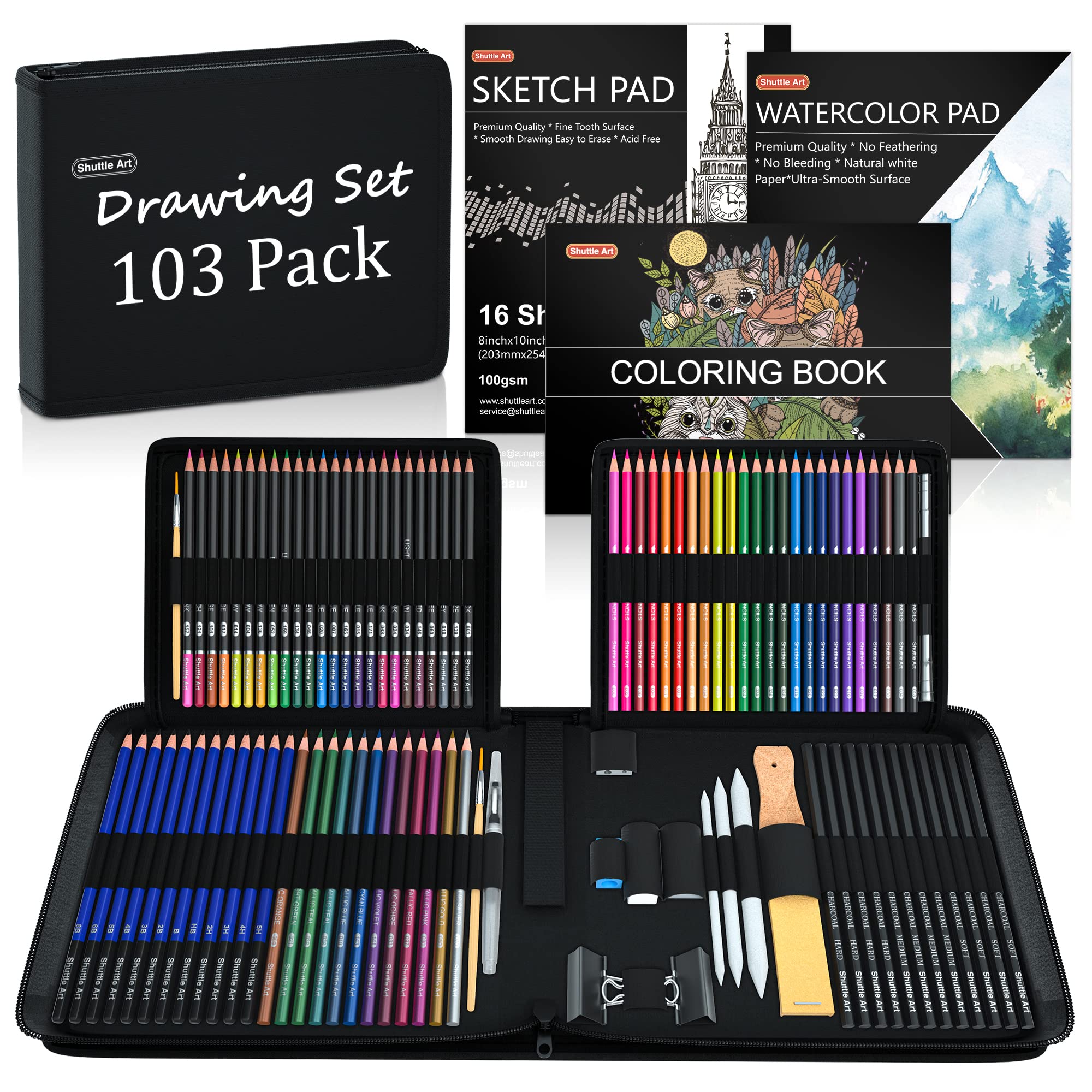Shuttle Art 172 Colored Pencils, Soft Core Color Pencil Set for Adult Coloring Books Artist Drawing Sketching Crafting