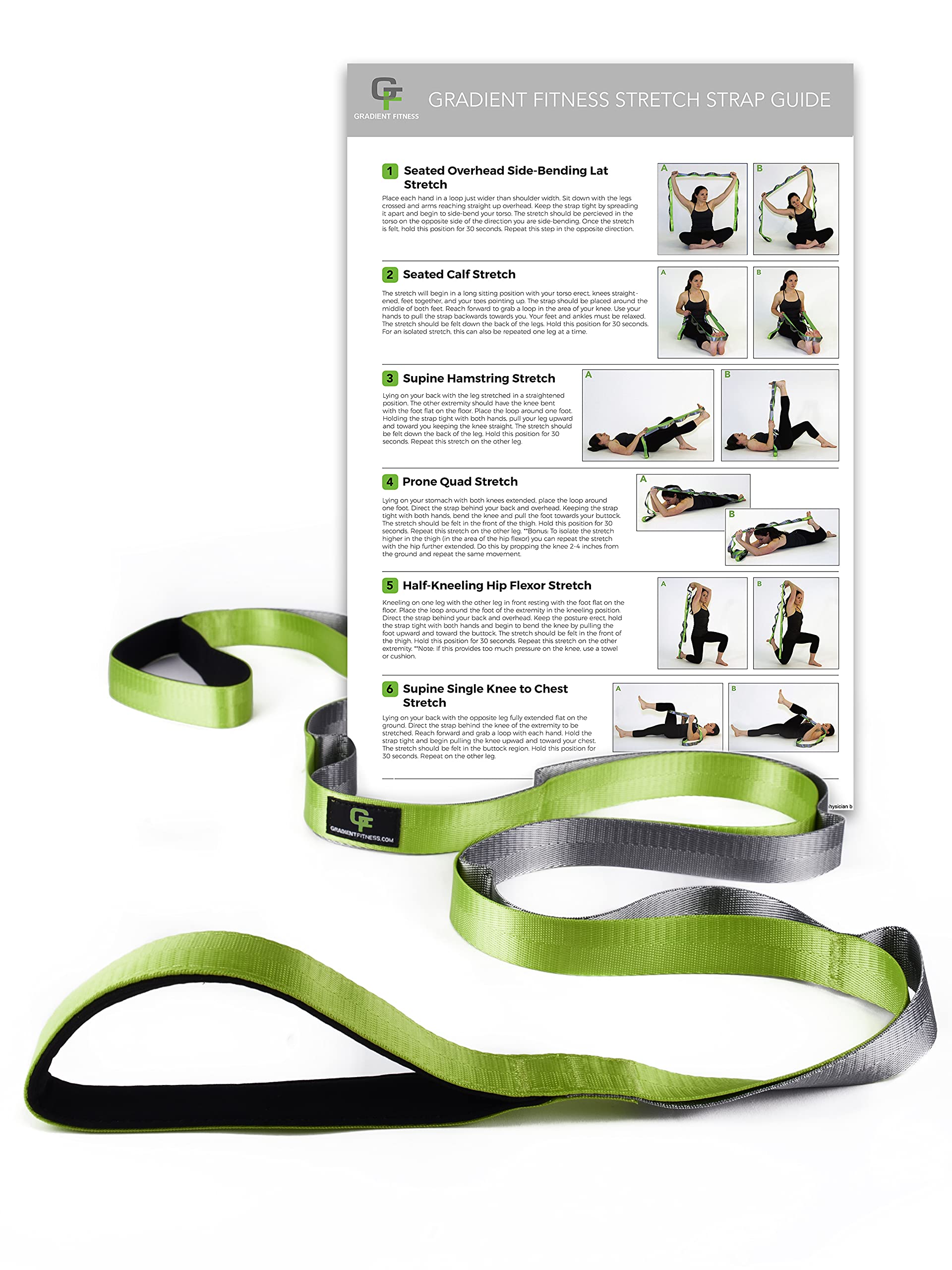 Gradient Fitness Stretching Strap for Physical Therapy, 12 Multi-Loop Stretch  Strap 1.5 W x 8' L, Neoprene Handles, Physical Therapy Equipment, Yoga  Straps for Stretching, Leg Stretcher Green/Grey