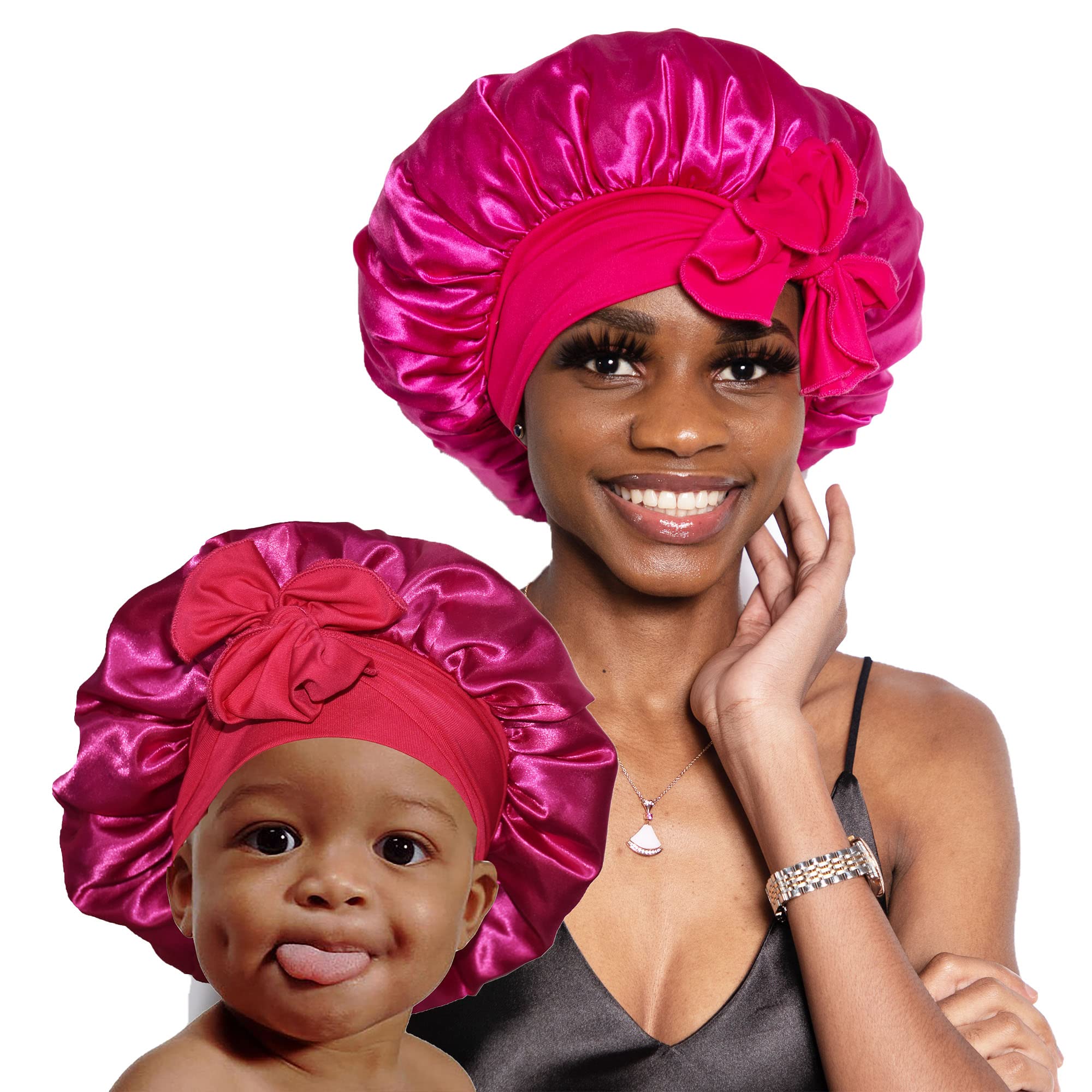 Mommy and Me Match Bonnet Set Silk Bonnet Satin Bonnets Hair Bonnet for  Sleeping for Women Kids Toddler Infant Girl Boy Night Sleep Hat with Tie  Band Natural Curly Hair Hot Pink