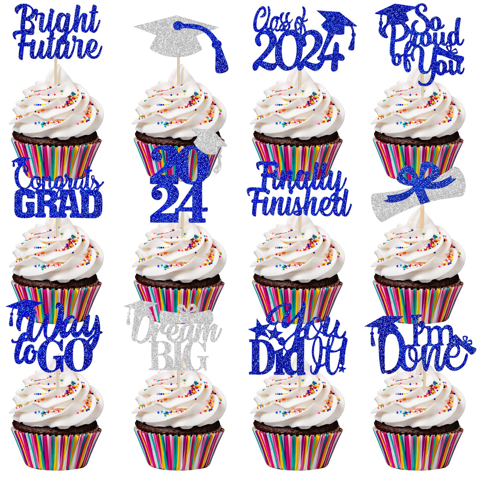 Graduation Cupcake Toppers 2024 Blue Class Of 2024 Cupcake Toppers Blue