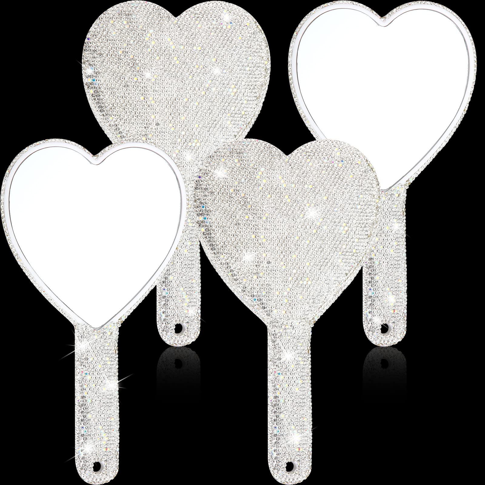 2 Pcs 8.85 Inch Bling Rhinestone Handheld Mirror Dazzling Adorable Heart  Shaped Hand Mirrors with Handle Cute Decorative Cosmetic Mirror Portable  Travel Glitter Makeup Mirror for Women Girls (Silver)