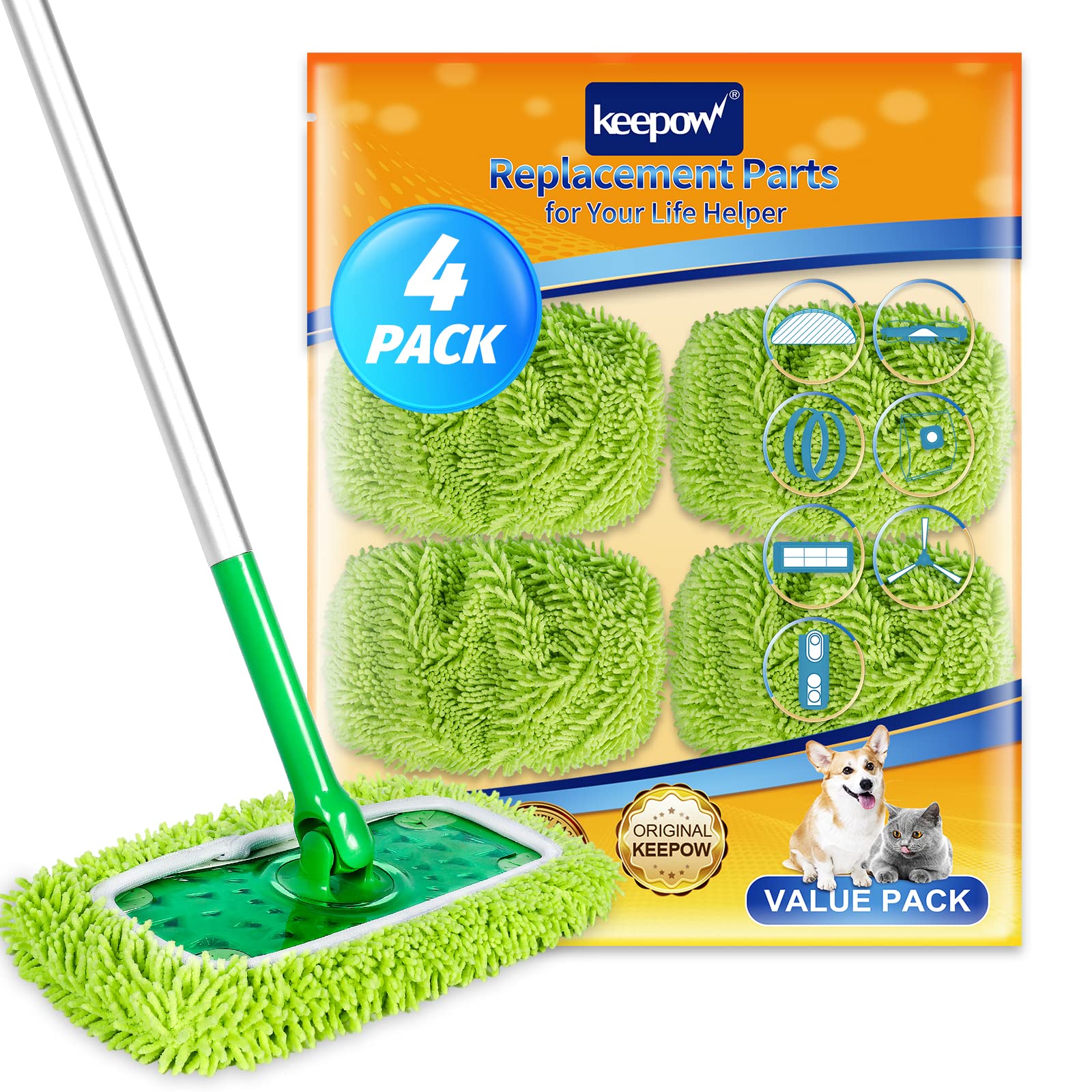 (Pack of 2) Reusable Mop Pads Refills Compatible with Swiffer Wet Jet -  Heavy Duty Microfiber Material & Washable (Green