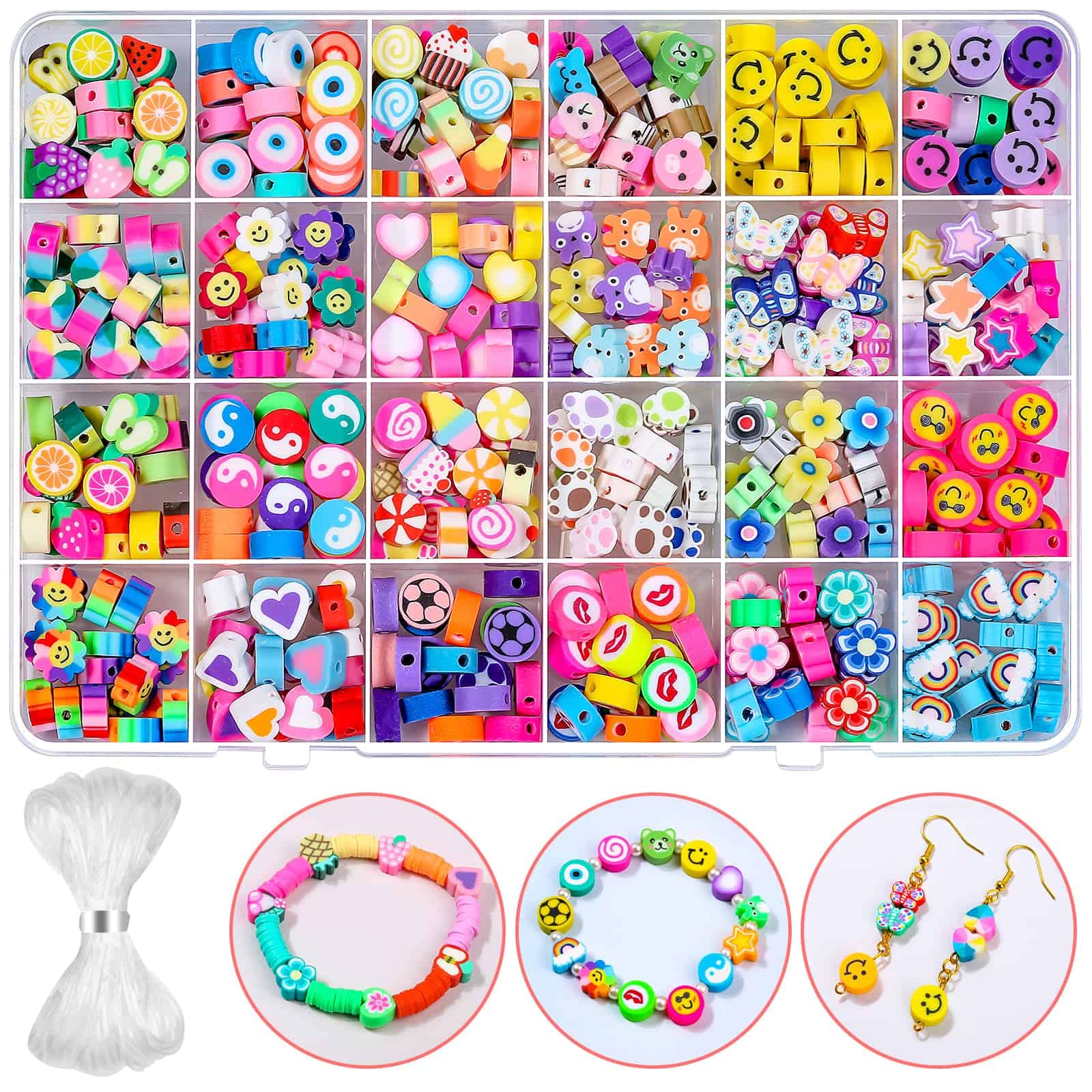 480 Pcs Fruit Flower Polymer Clay Beads, 24 Styles Trendy Cute