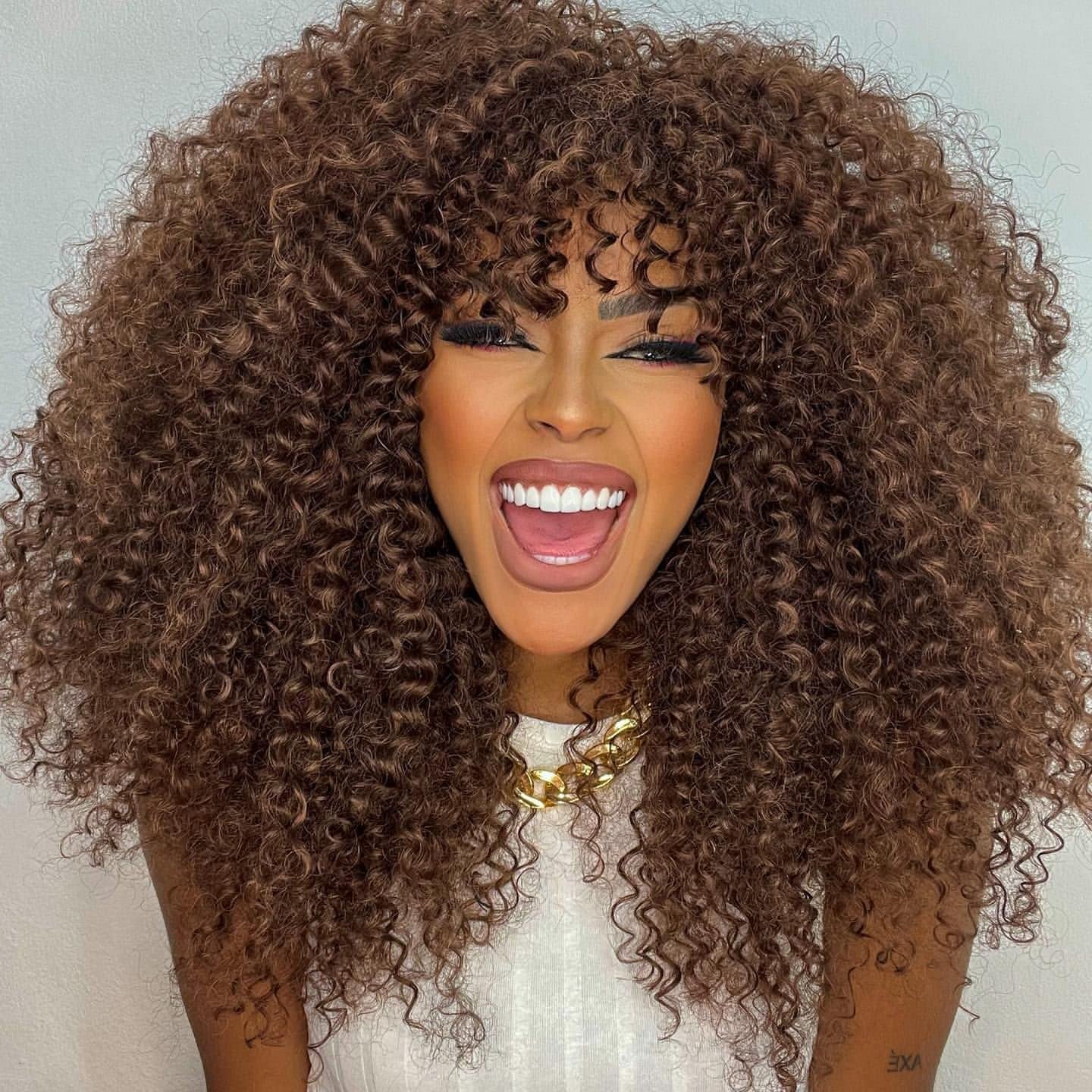 CURLCRAZY 16inch Curly Wig with Bangs for Black Women Kinky Short