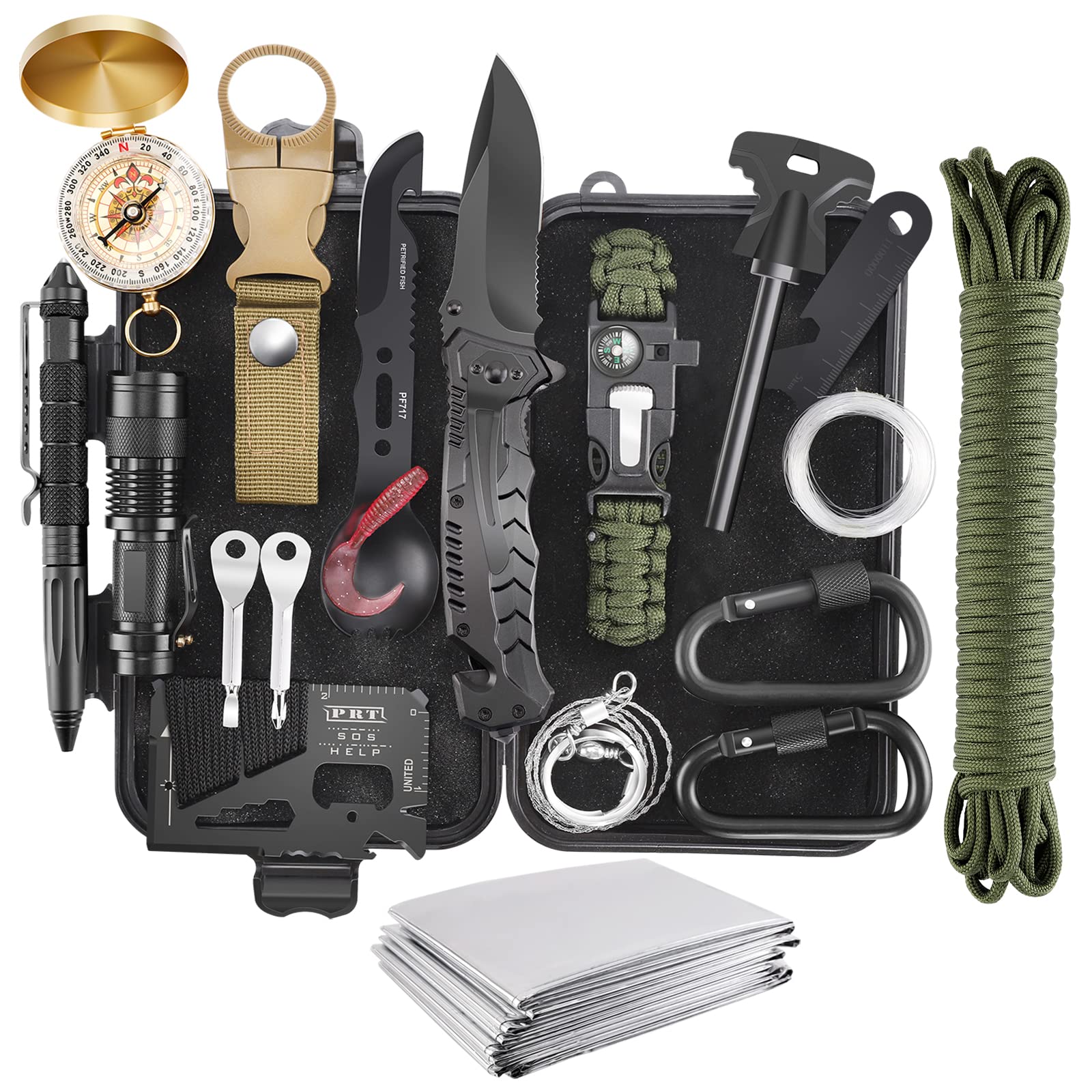 Emergency Survival Kit, 22 in 1 Professional Survival Gear Equipment Tools  First Aid Supplies for SOS Emergency Tactical Hiking Hunting Disaster  Camping Adventures