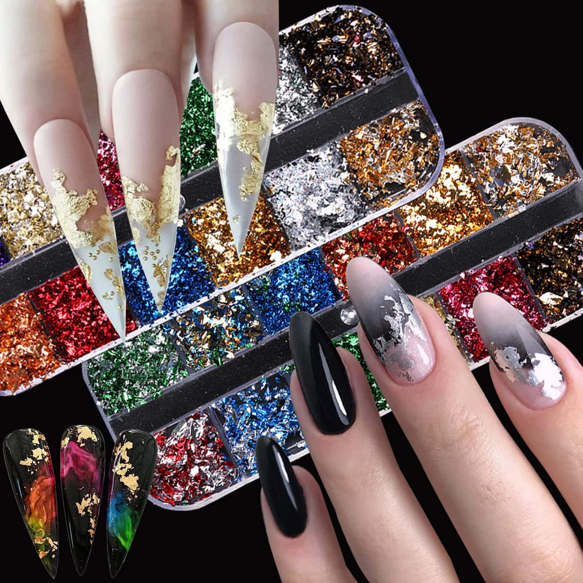 12 Colors Holographic Nail Glitter Foils Holographic Crafts Stickers  Sequins Shiny Charms Sparkly Ultra-Thin Aluminum Foil Nail Art Flakes  Design for Women Girls Manicure Decoration Acrylic Nails Art