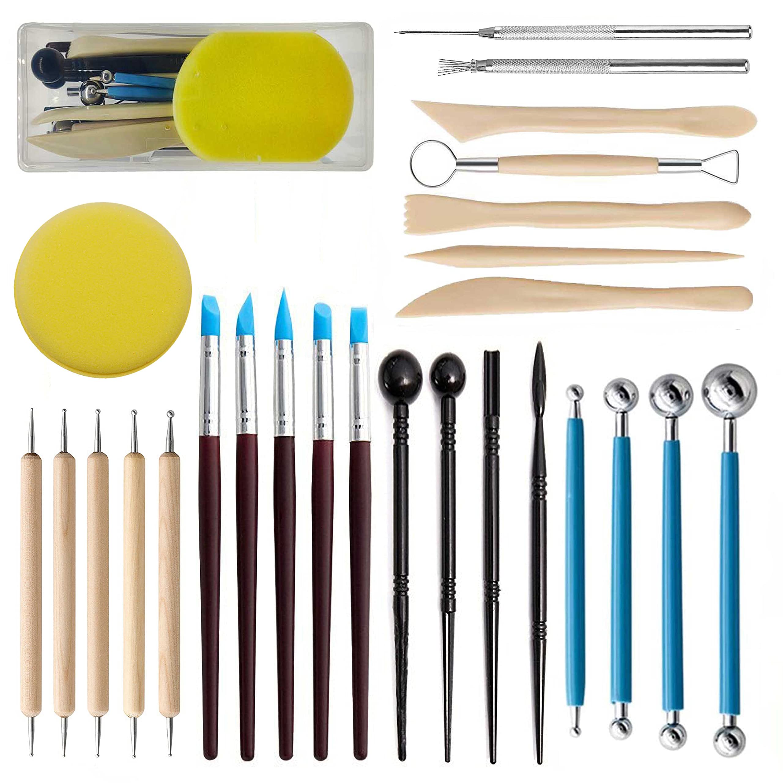Langqun Polymer Clay Tools with Box 27pcs Pottery Tools Kit Dotting Tools  Ceramic Supplies for Kids