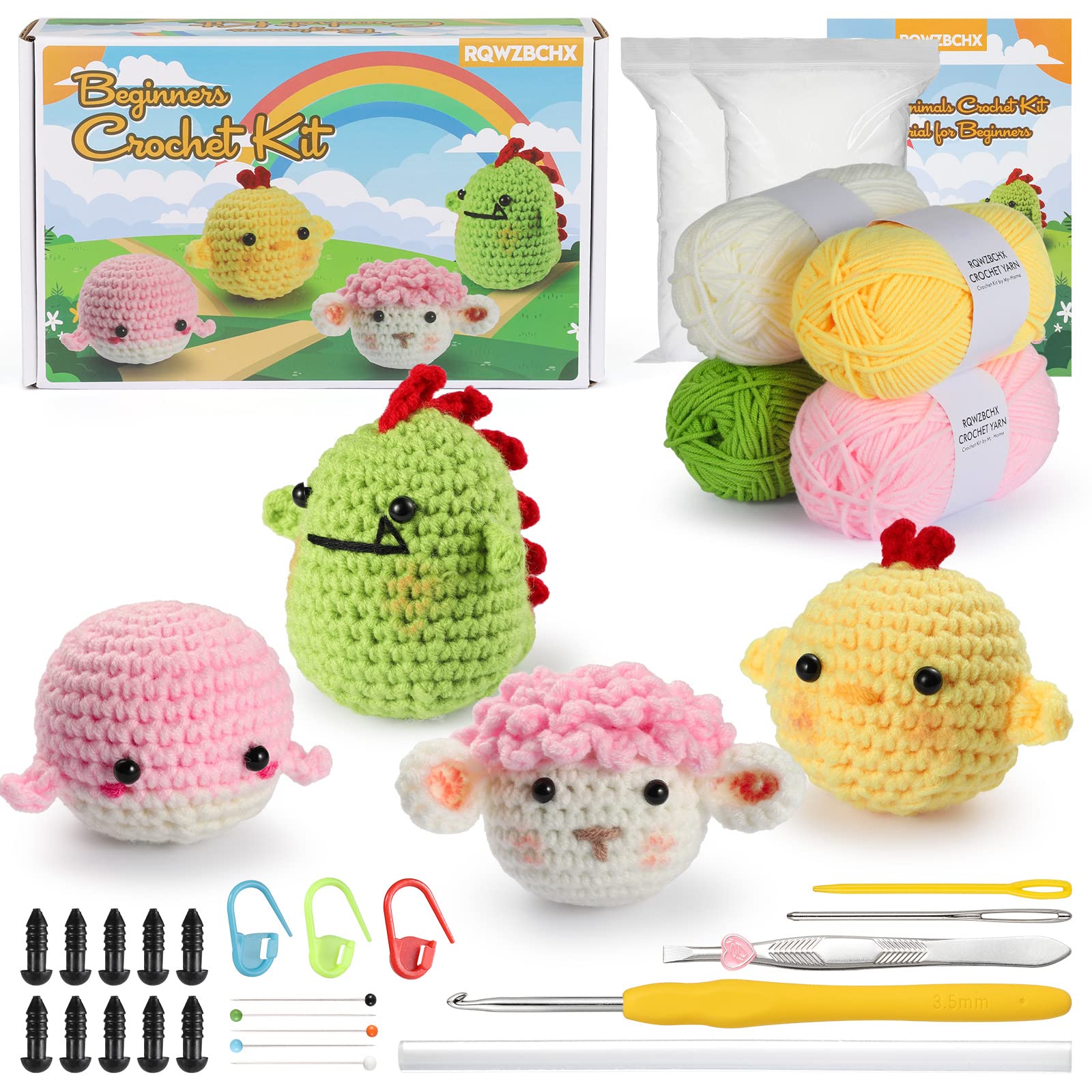 4PCS DIY Animal Crochet Kit with Step-by-Step Video Tutorials