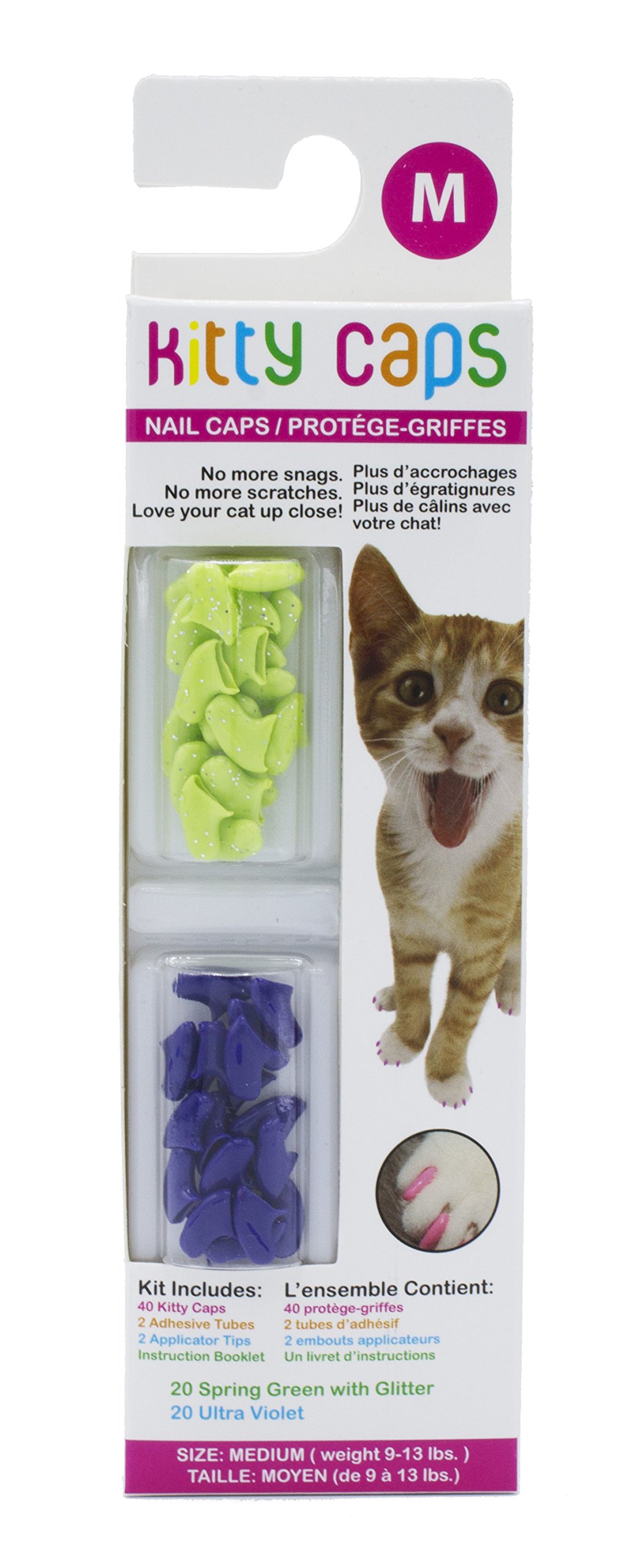 Kitty Caps Nail Caps for Cats - Spring Green with Glitter & Ultra Violet,  Multiple Sizes - Safe, Stylish & Humane Alternative to Declawing - Stops  Snags and Scratches - Cat Claw