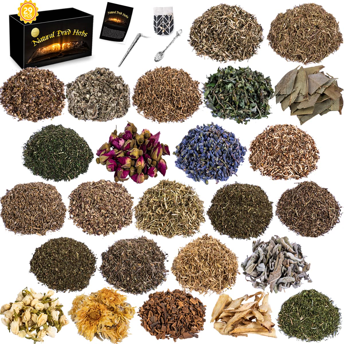 Lulli Dried Herbs for Witchcraft - 24 Bottles of Magical Herbal Supplies  for Pagan, Wiccan, Witch Spells