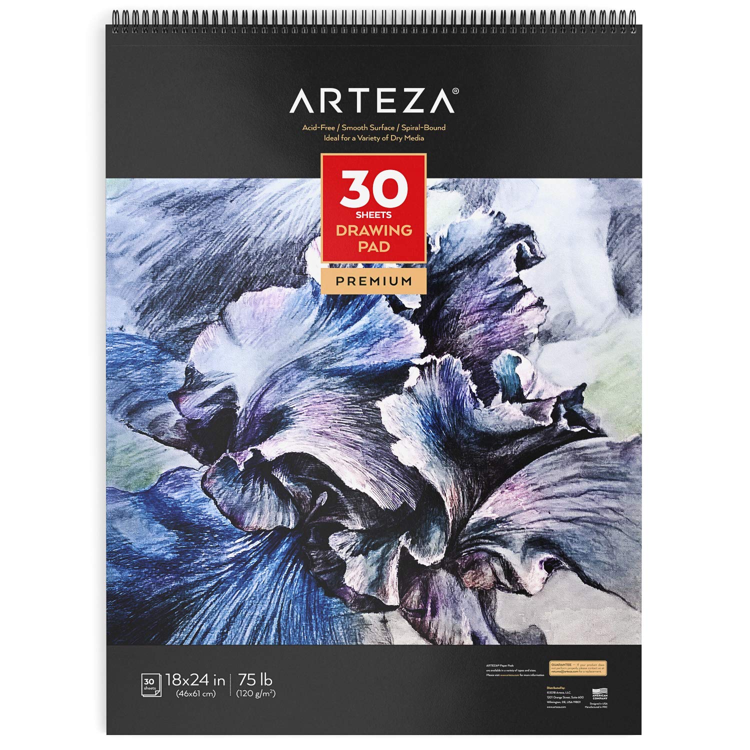 Arteza Spiral Bound Drawing Pad, Heavyweight Paper with Micro