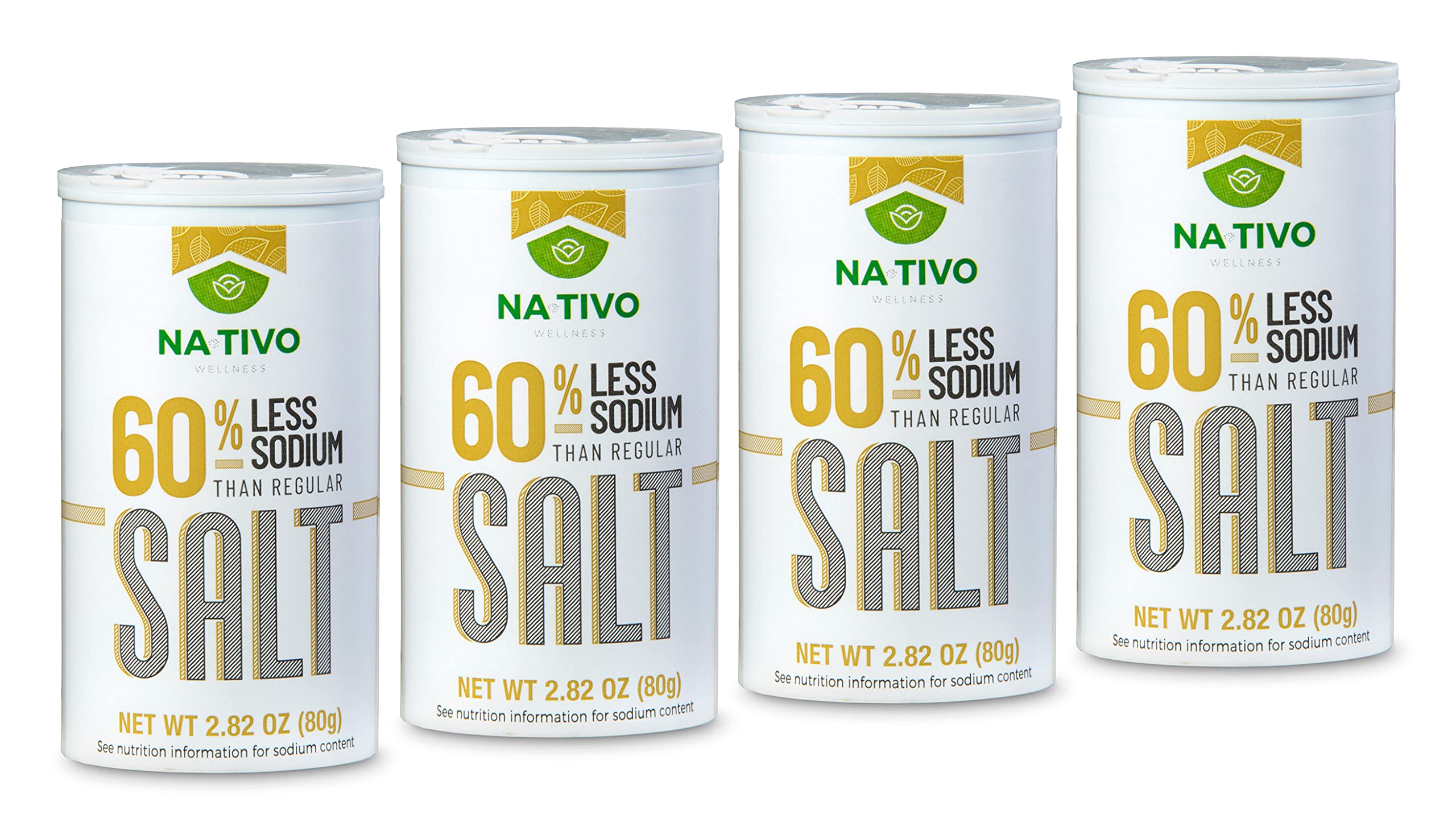 Nativo Low Sodium Salt - Salt alternative 60% less Sodium - For diets low  in Sodium - Keto and Paleo friendly - Pack 4 shakers x 2.82 oz