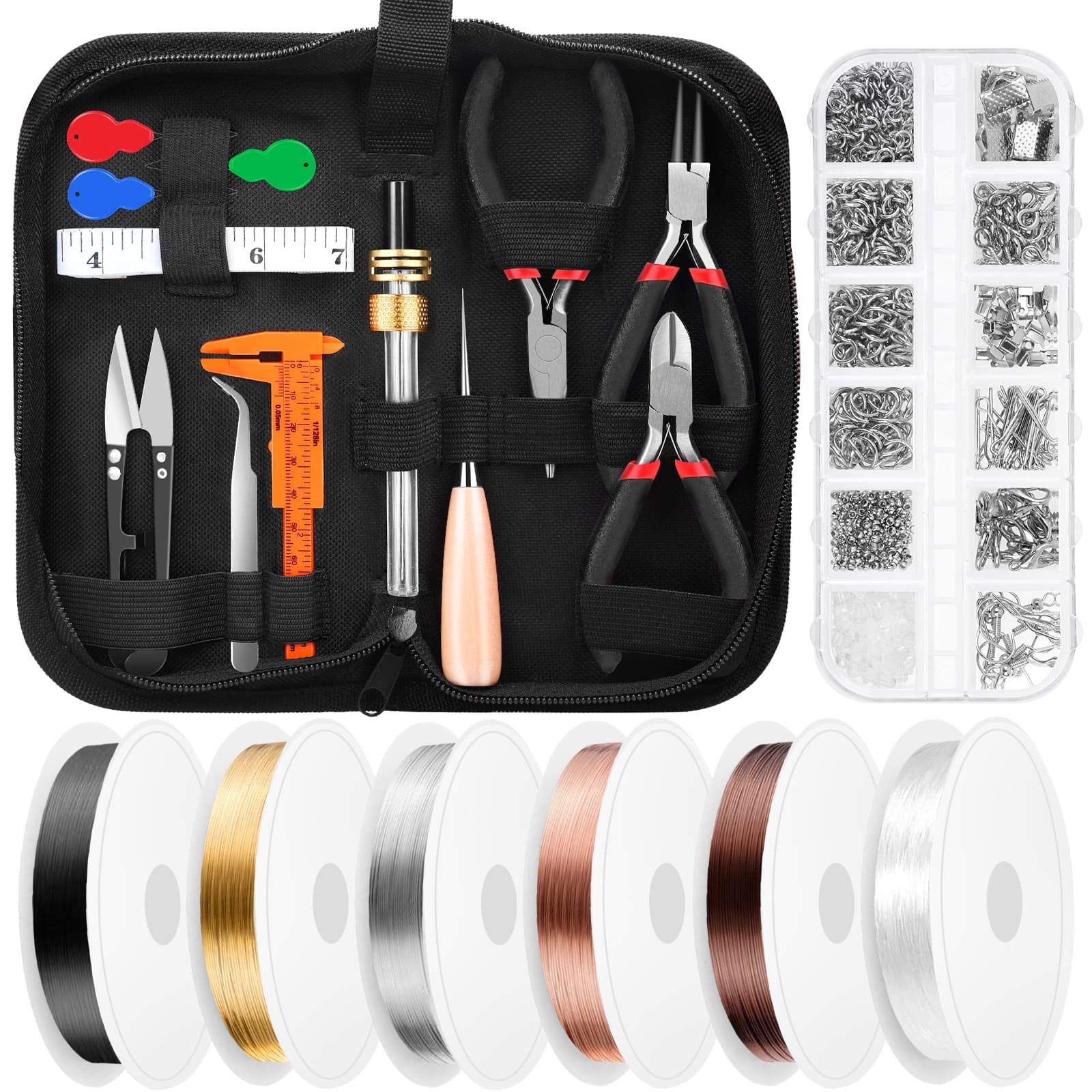 Jewelry Making Supplies Kit, Jewelry Making Kit with Jewelry Tools, Ring  Sizer Tools, Crystal Beads, Jewelry Wires and Jewelry Findings for Jewelry