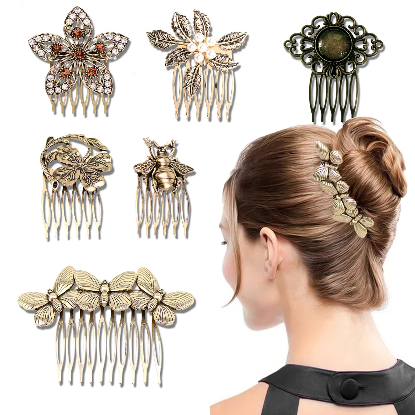 6 Pack Vintage Hair Side Combs for Women Decorative, ECANGO Retro ...