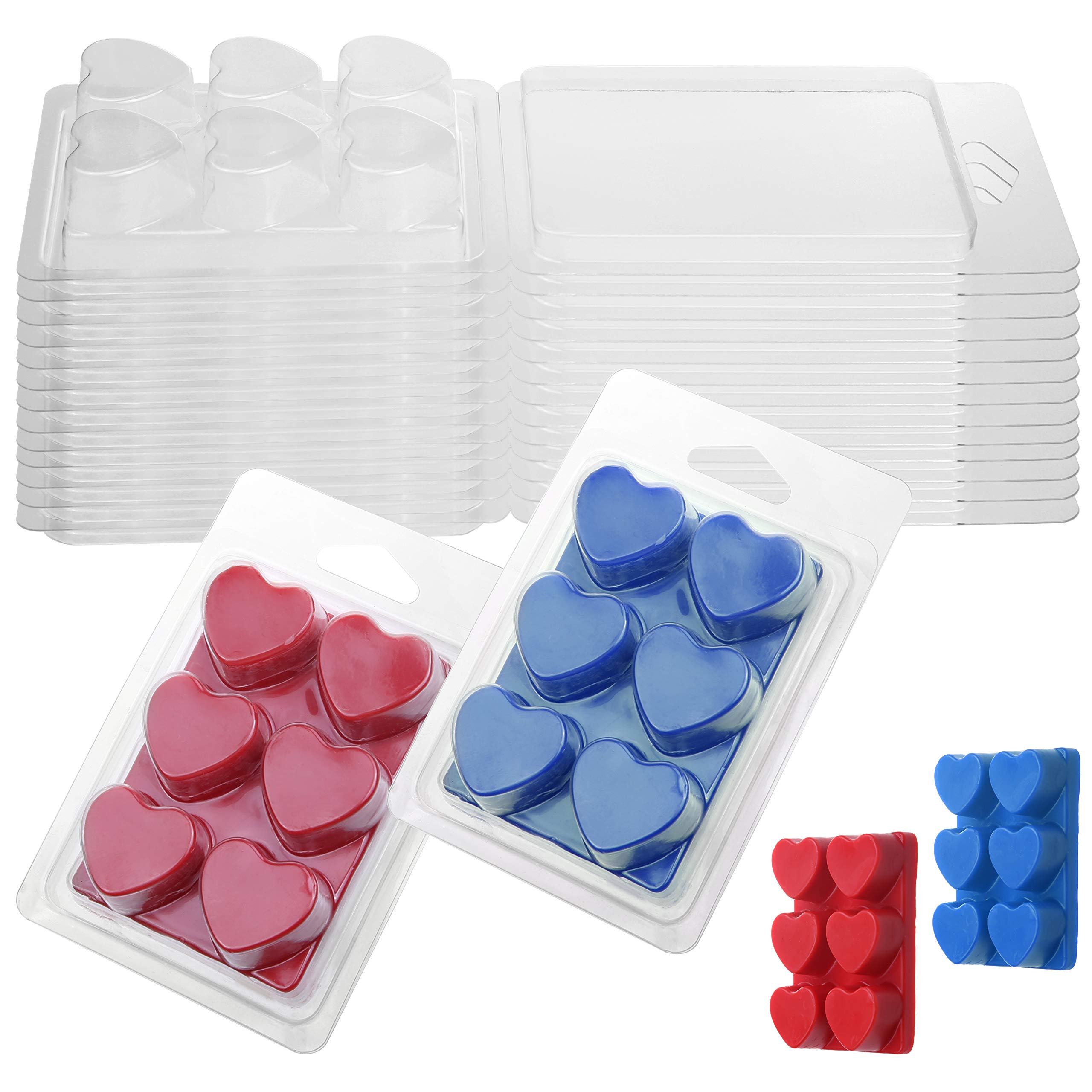 MILIVIXAY Wax Melt Containers-6 Cavity Clear Empty Plastic Wax Melt Molds-100 Packs Round Clamshells for Tarts Wax Melts.