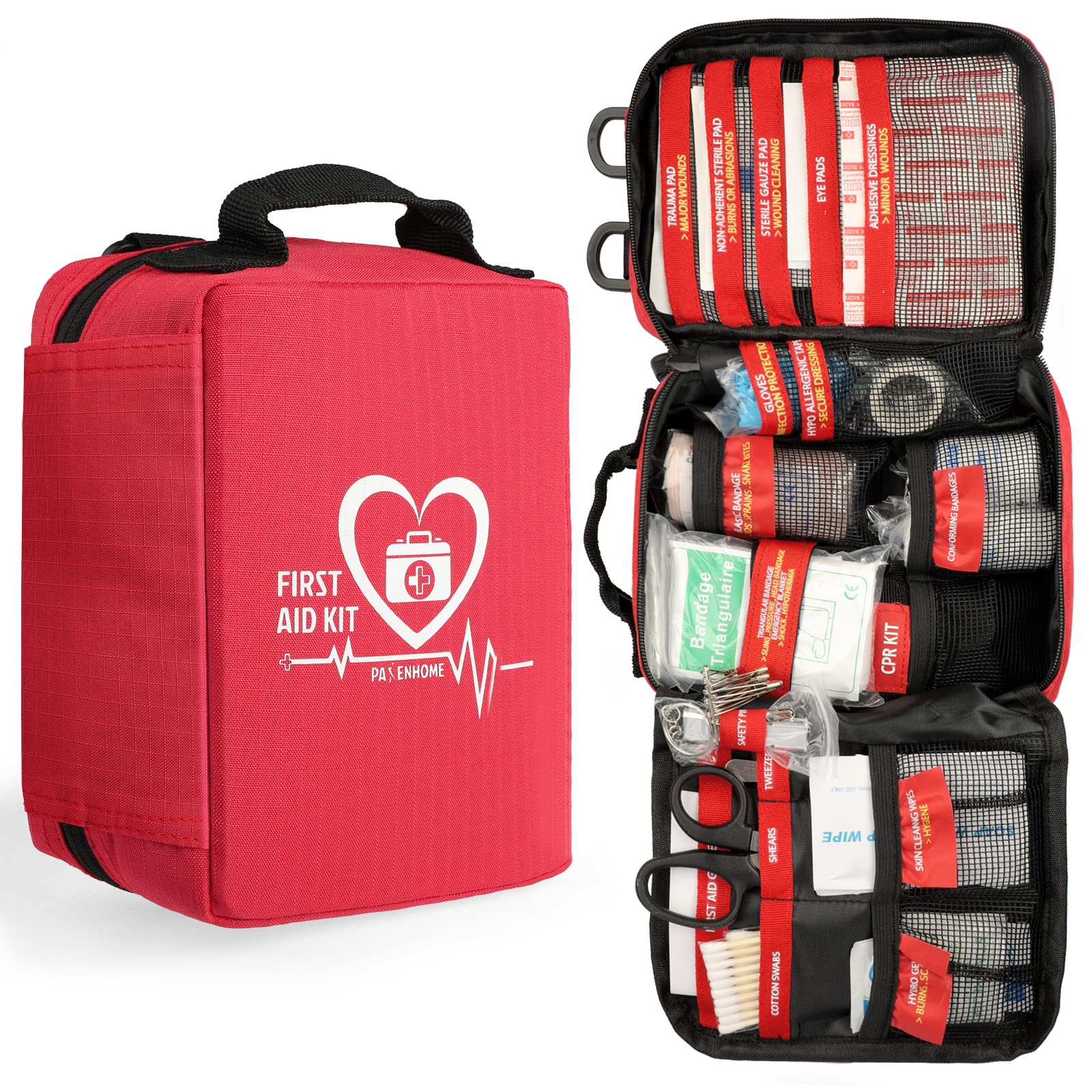 Pasenhome Comprehensive First Aid Kit - Trauma Kit with Labelled