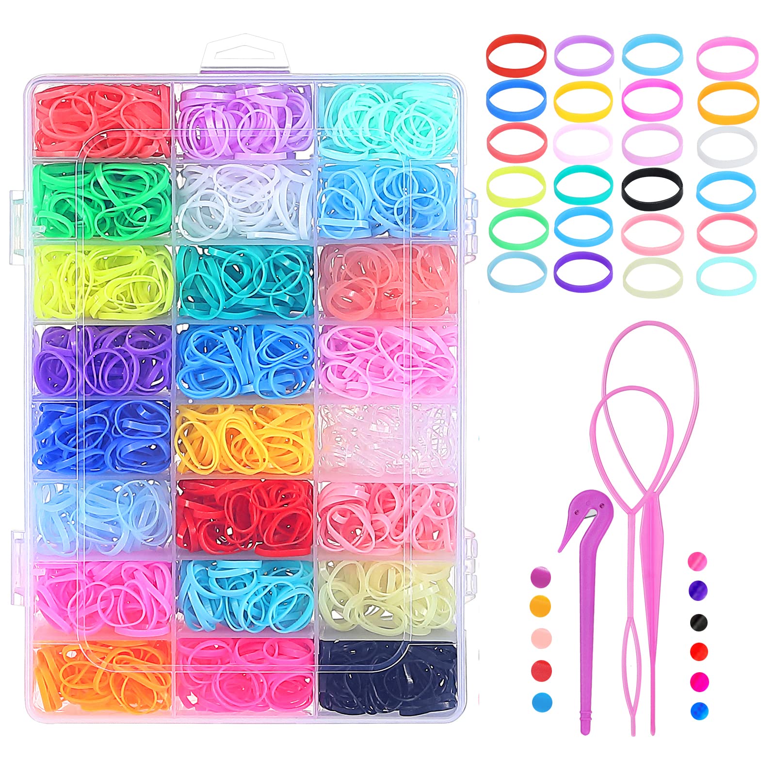 Wooyaya 2000pcs Scrunchies for Hair 24 Color Disposable Rubber Band  Scrunchie in 24 compartments box Elastic Rubber Band Hair Ties for Girls(Including  Auxiliary tools)