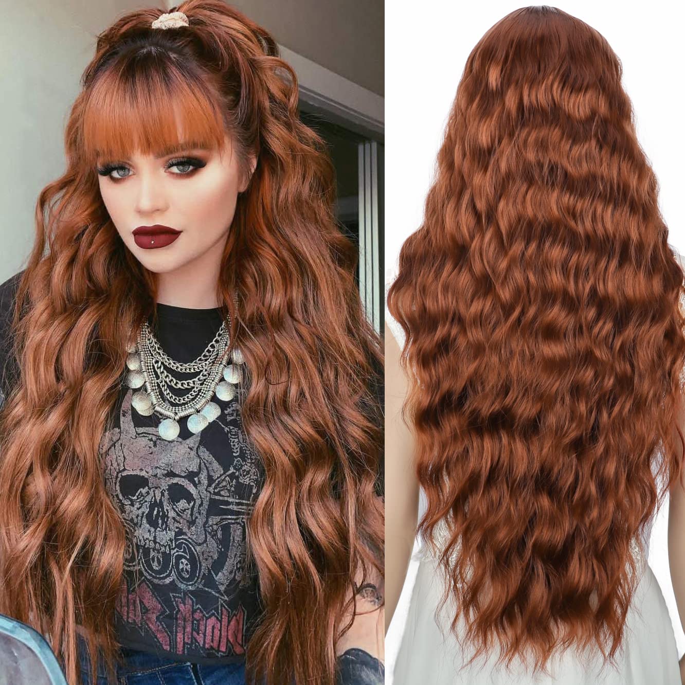 YEESHEDO Long Brown Wig With Bangs Natural Wave Wigs with Bangs