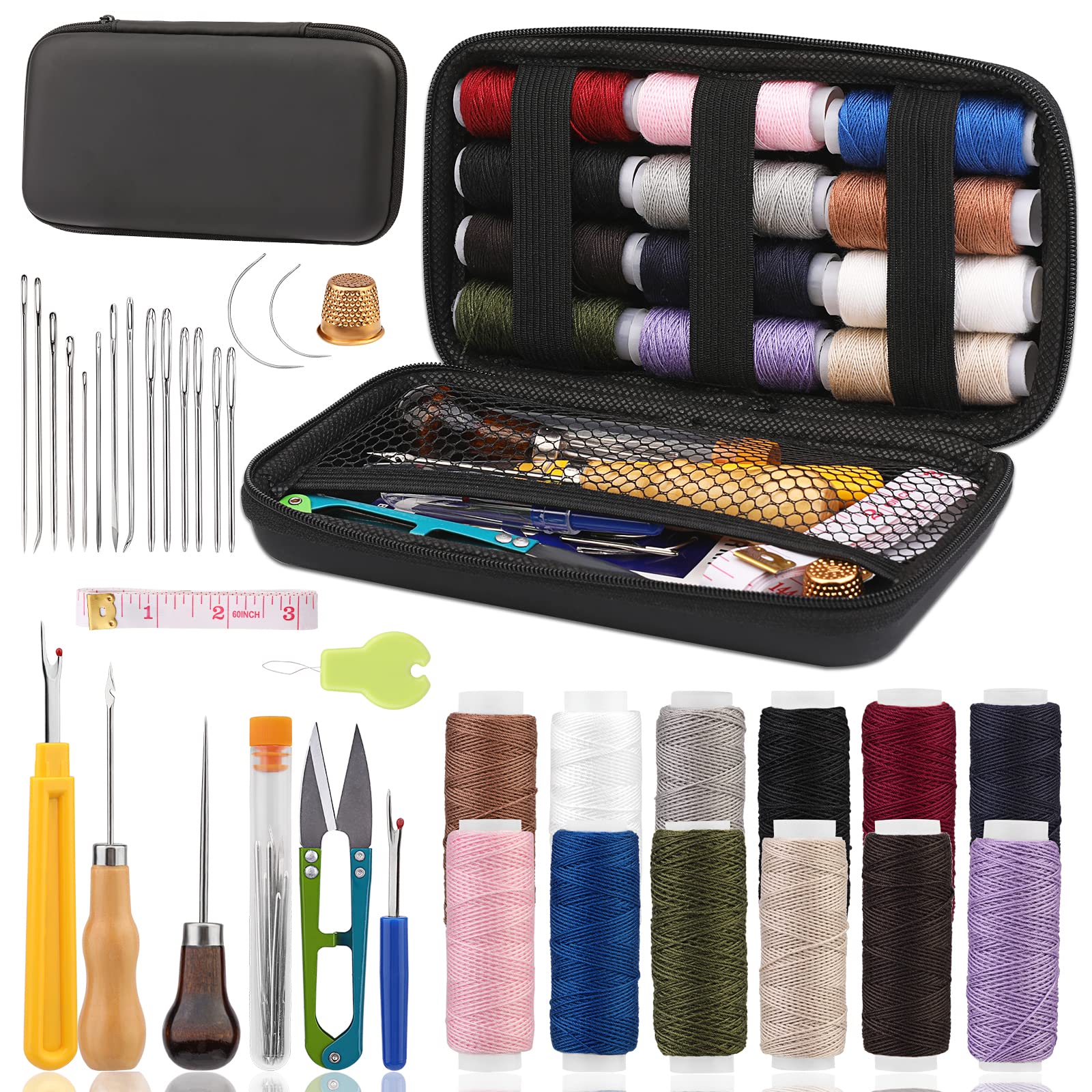  BAGERLA Upholstery Repair Kit, 48pcs Leather Sewing Kit with  Upholstery Thread, Sewing Awl, Seam Ripper, Needles, Thimble Leather Stitching  Kit for Carseat Carpet Shoes Backpack Repair DIY Crafting