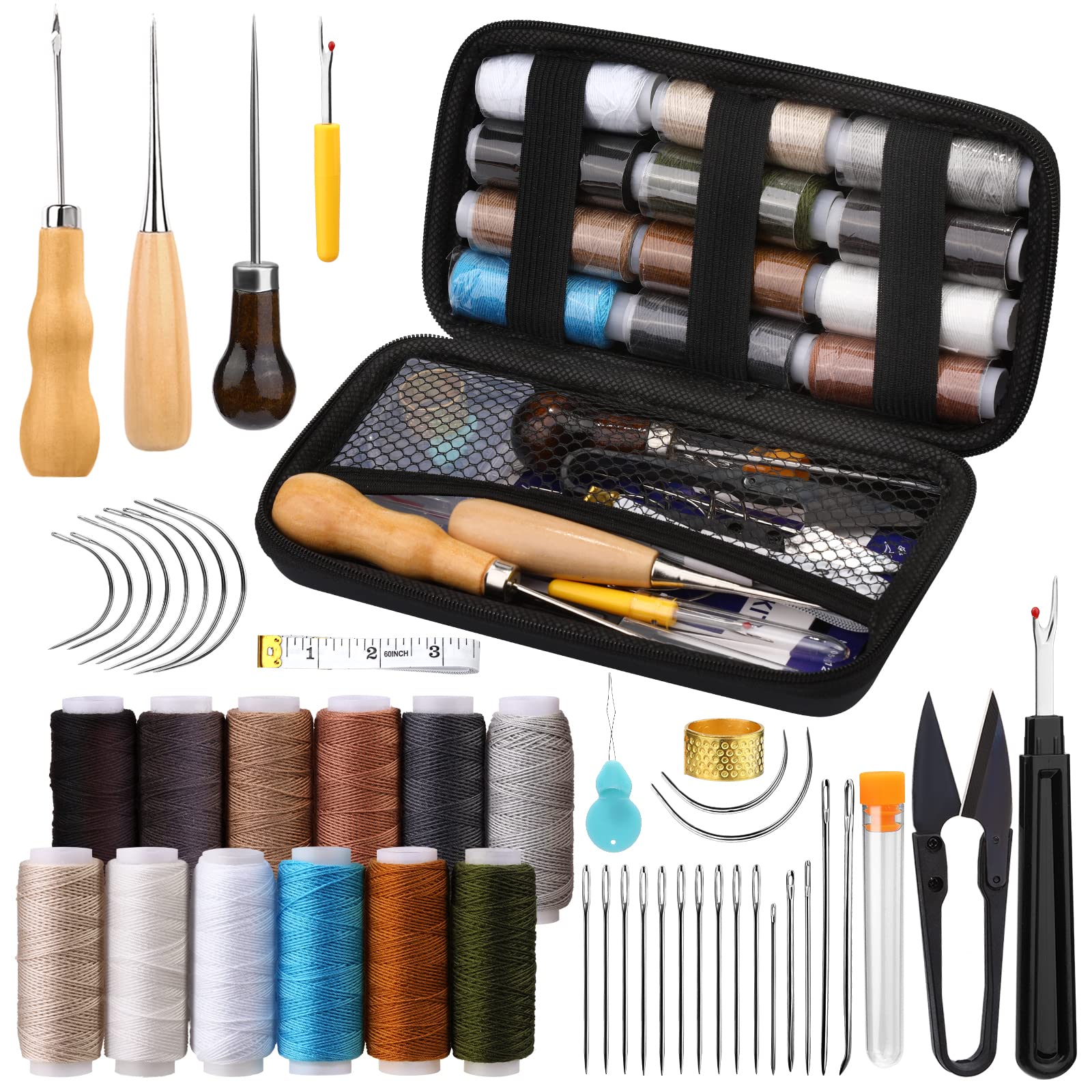 Leather Sewing Kit, Leather Working Tools and Supplies, Leather Working Kit  with Large-Eye Stitching Needles, Waxed Thread, Leather Upholstery Repair  Kit, Leather Sewing Tools for DIY Leather Craft