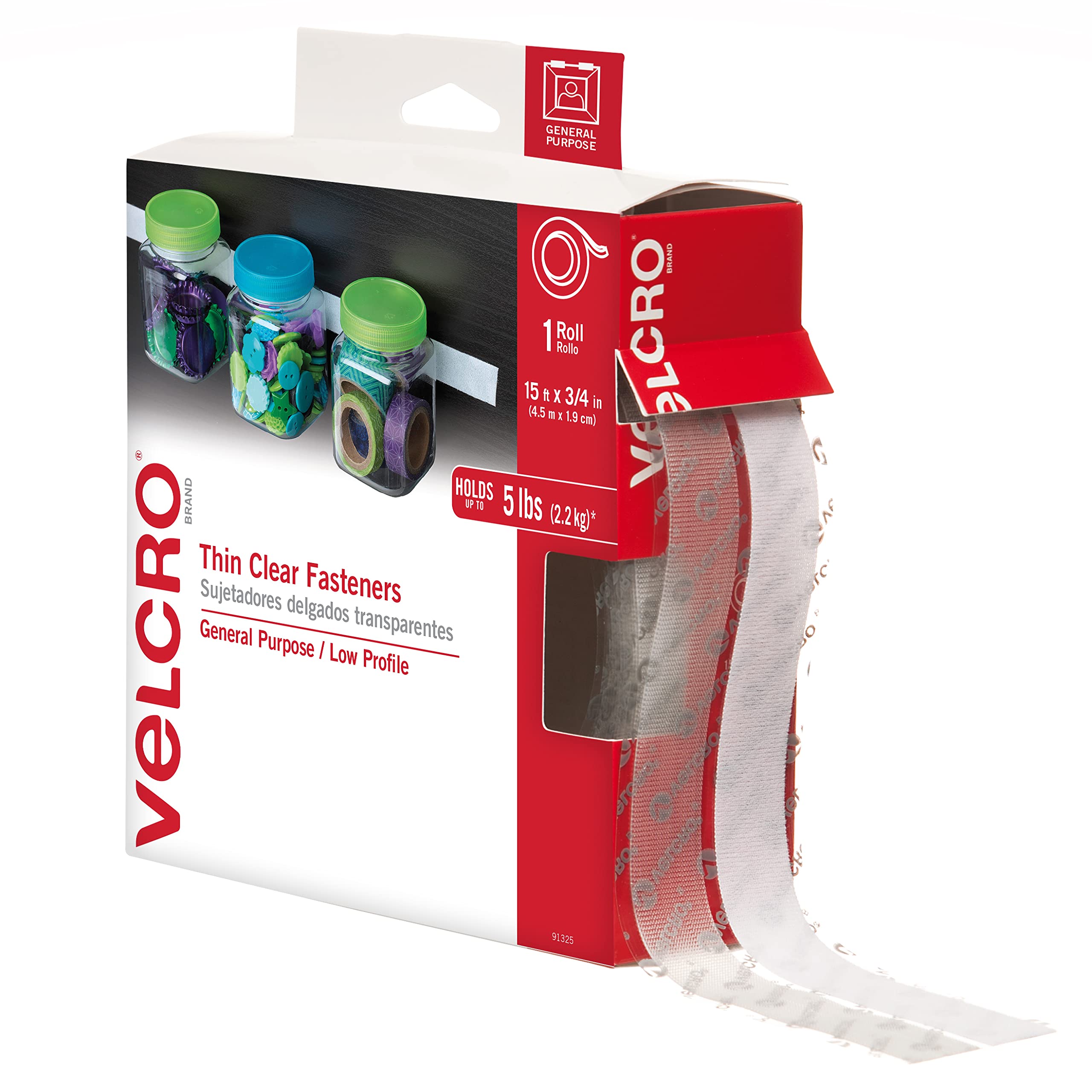 VELCRO Brand Sleek and Thin Stick On Tape for Fabrics