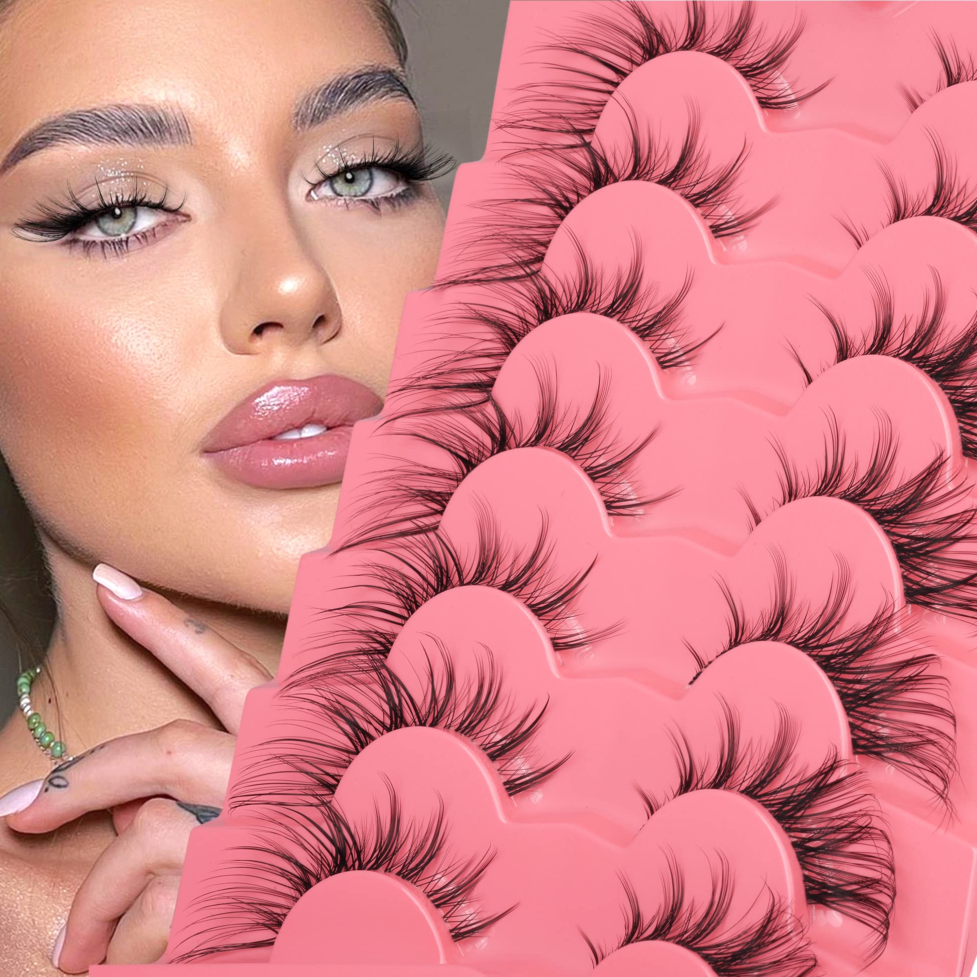 Manga Lashes Fluffy Faux Mink Lashes 14 Pairs Natural False Lashes Pack  Wispy Short Anime Lashes Look Like Individual Clusters| 3D1009