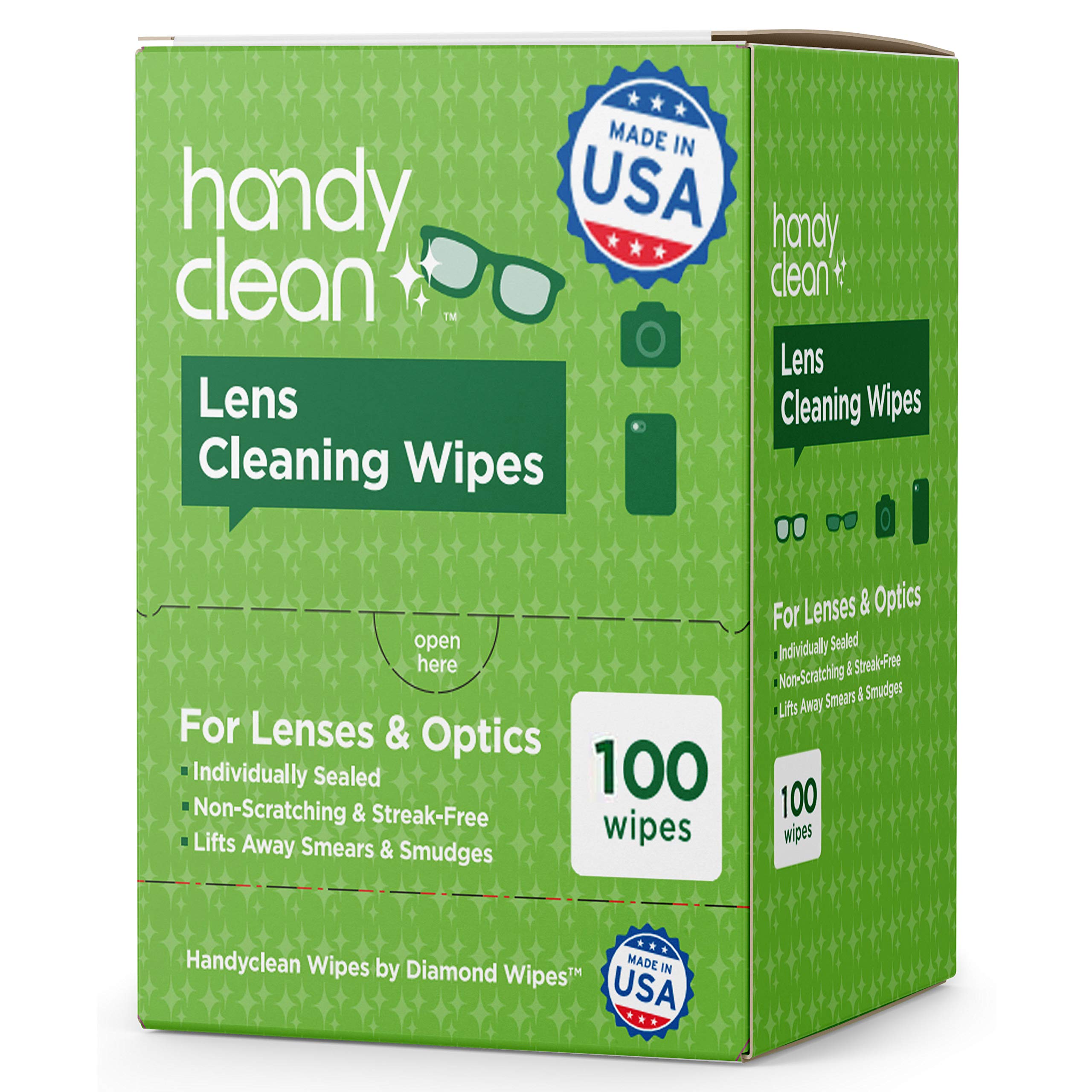 HandyClean Lens and Glass Cleaning Wipes Box of 100ct Pre