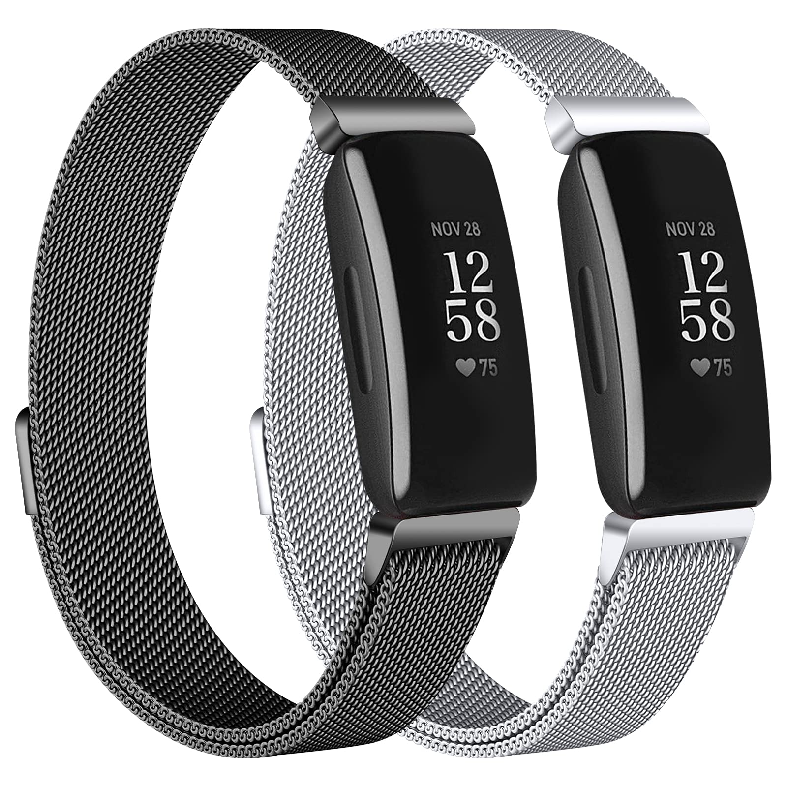 OCEBEEC 2-Pack Bands Compatible with Fitbit Inspire 2/ Inspire HR/Inspire,  Stainless Steel Metal Mesh