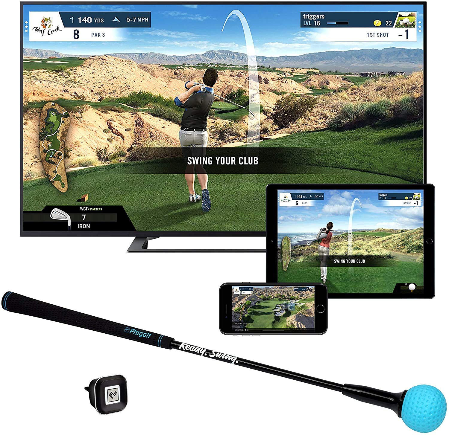 PHIGOLF Phigolf2 Golf Simulator with Swing Stick for Indoor & Outdoor Use,  Golf Swing Trainer with Upgraded Motion Sensor & 3D Swing Analysis