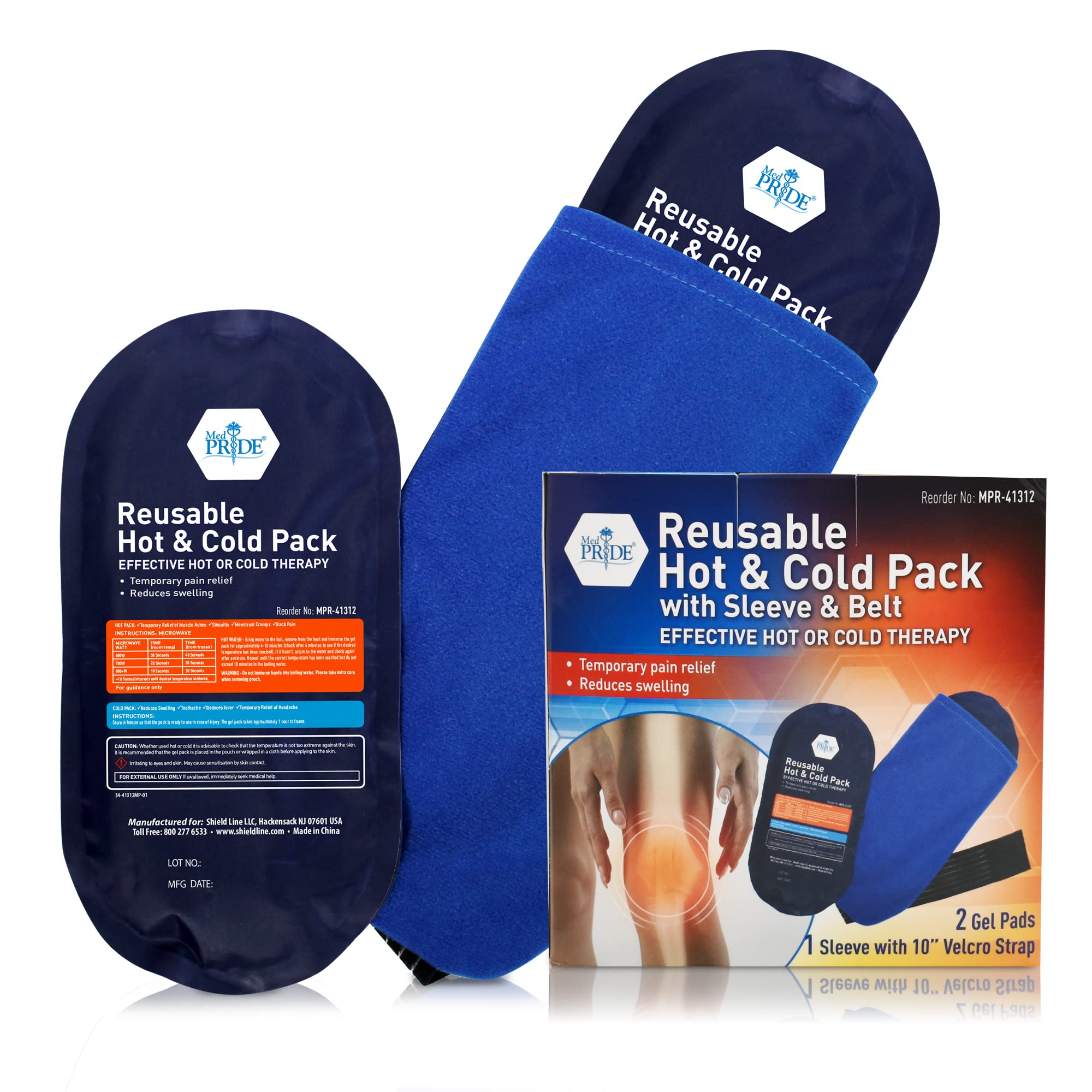 MED PRIDE Reusable Hot and Cold Packs with Sleeve and Belt 2 Gel