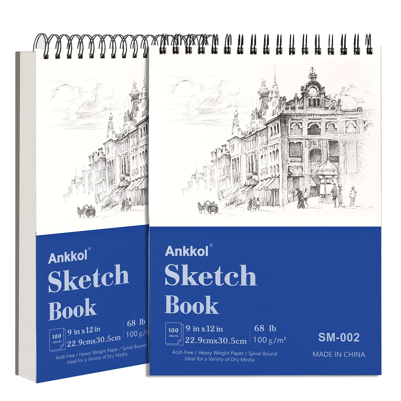  Ankkol 9x12 Sketchbook, Sketch Book Pack of 2, 200 Sheets (68  lb/100gsm), Spiral Bound Artist Sketch Pad, 100 Sheets Each, Durable Acid  Free Drawing Paper, Ideal for Adults & Teens. 