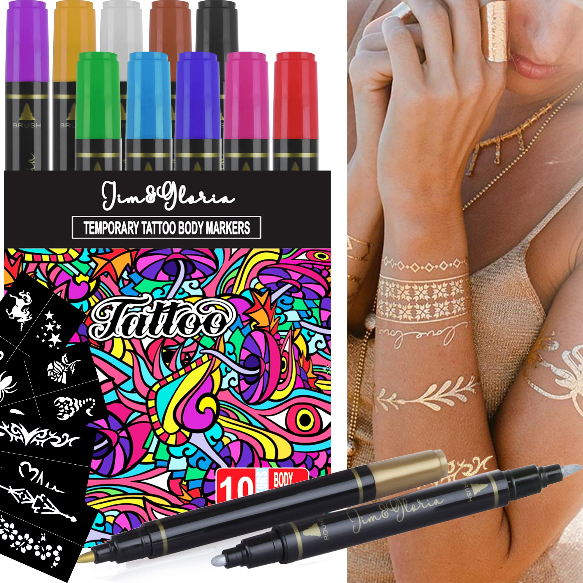 GENEMA 15 Pcs Art Body Painting Pens Soft Head Graffiti Washable Markers  DIY Tattoo Pen 