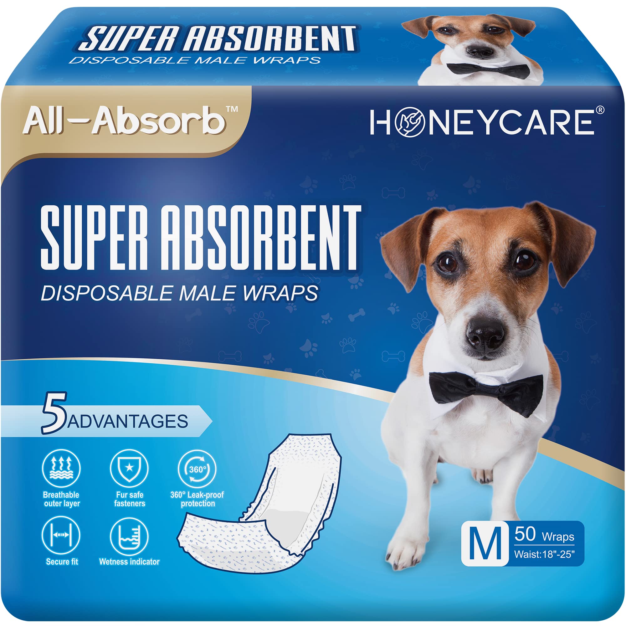 All Absorb A25 Male Dog Wrap 50 Count Medium White