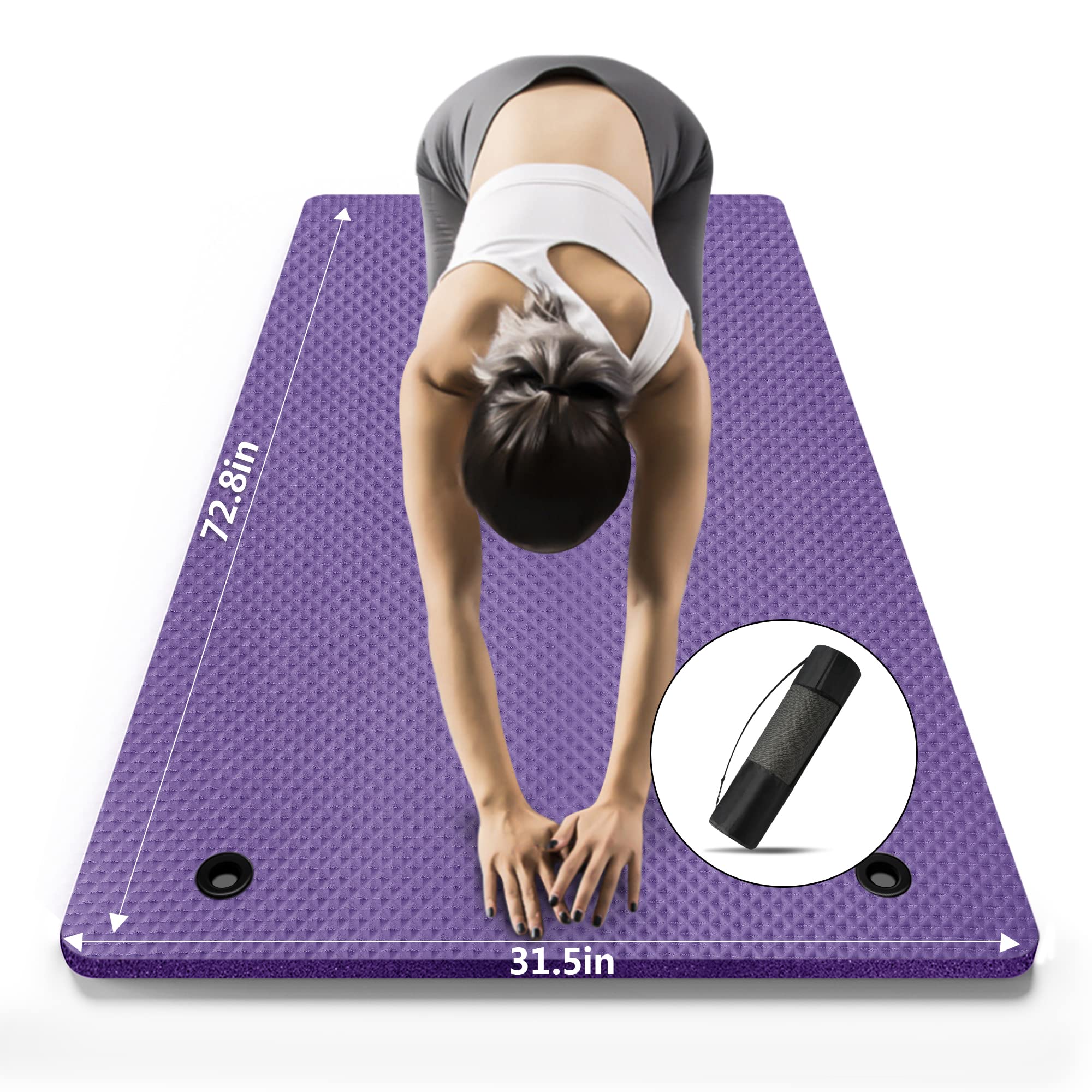 LFS Yoga Mat 31.5 inch 10mm Hangable Extra Wide and Extra Thick Non Slip  Exercise & Fitness Yoga Mat with Band and Yoga Bag for All Yoga Outdoor  Practice, Pilates & Floor