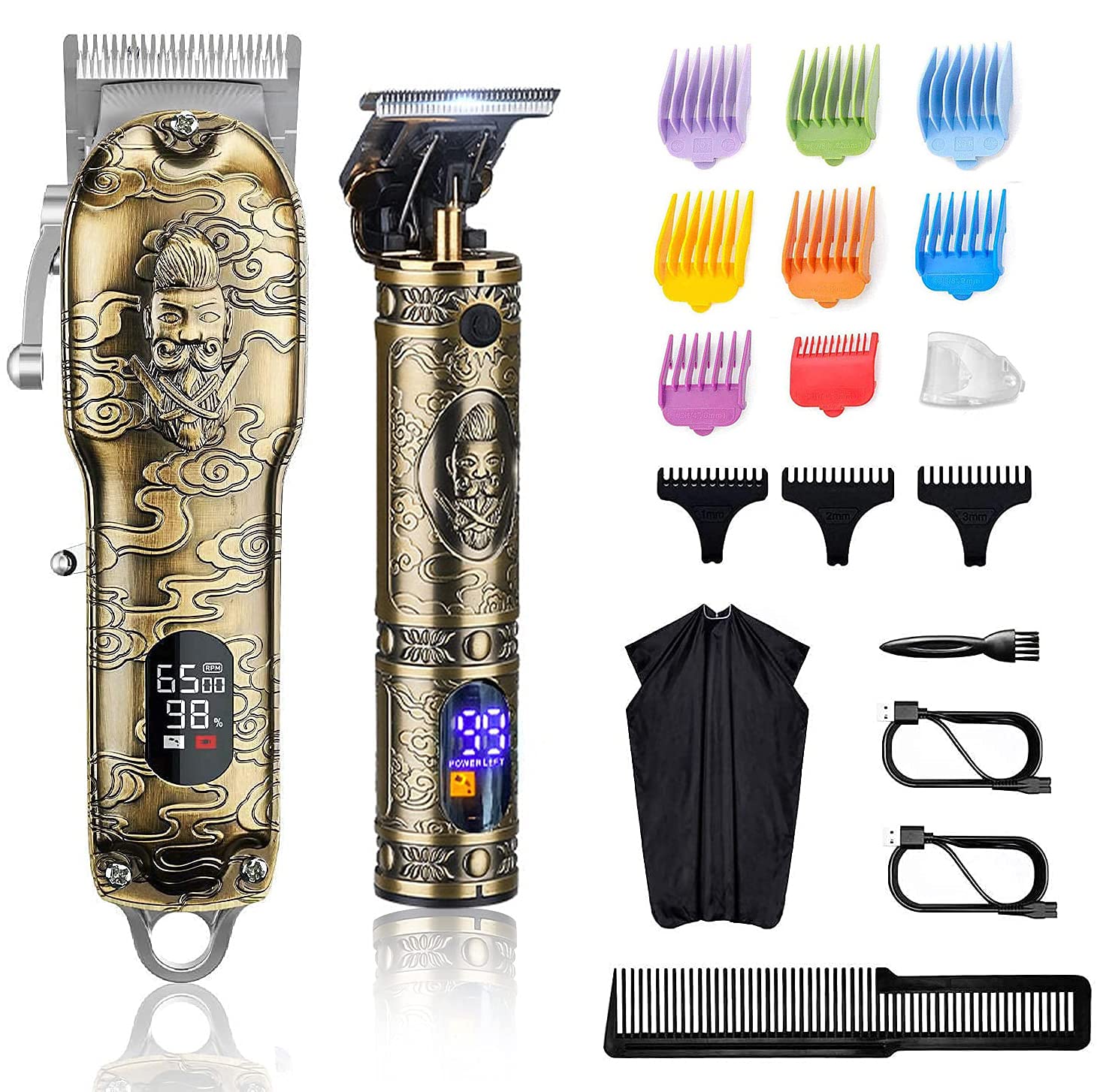 Suttik Hair Clippers Men, Professional Clippers and Trimmers Set, Cordless Barber Clippers for Hair Cutting, Beard Hair Cutting Kit with T-Blade Hair Trimmer, LED Display, Gift for Gold