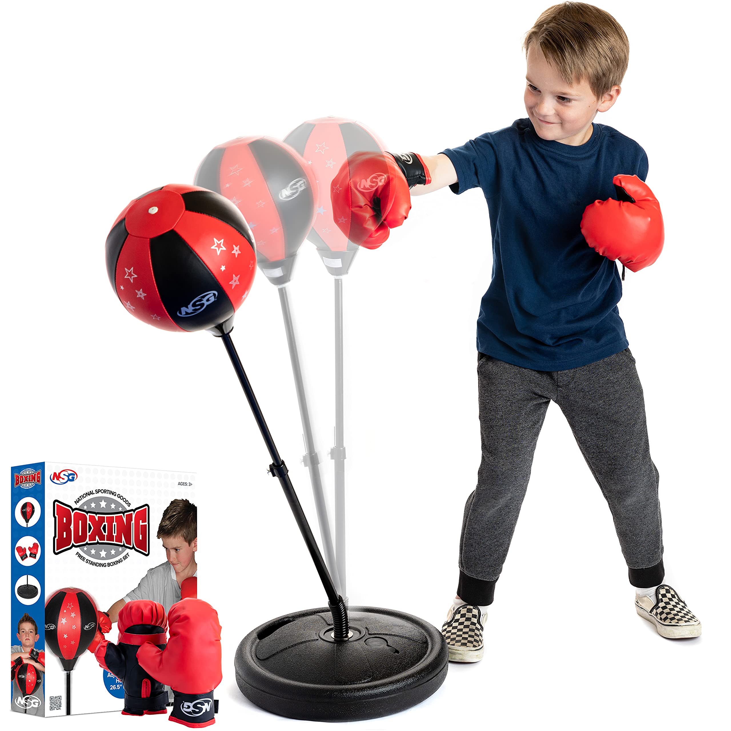 Punching Bag and Boxing Gloves Set for Kids - Freestanding Base Punching  Ball with Spring Loaded Height Adjustable Stand, Junior Boxing Gloves, and