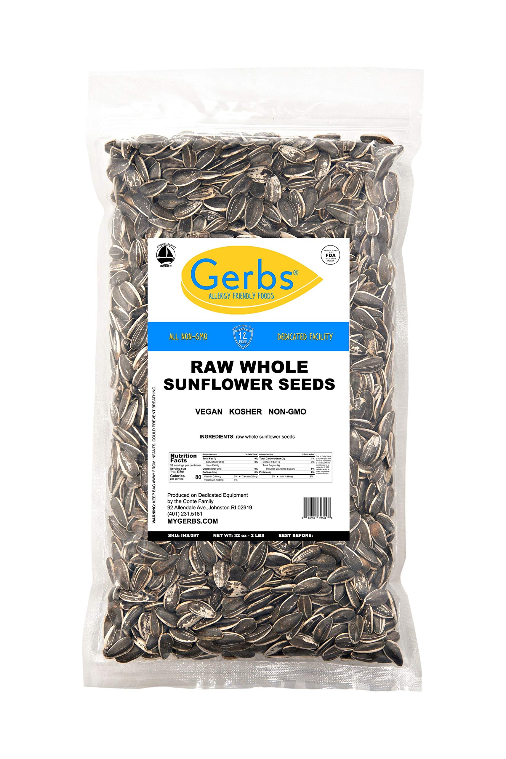 GERBS Raw Whole Sunflower Seeds, 32 ounce Bag, Top 14 Food