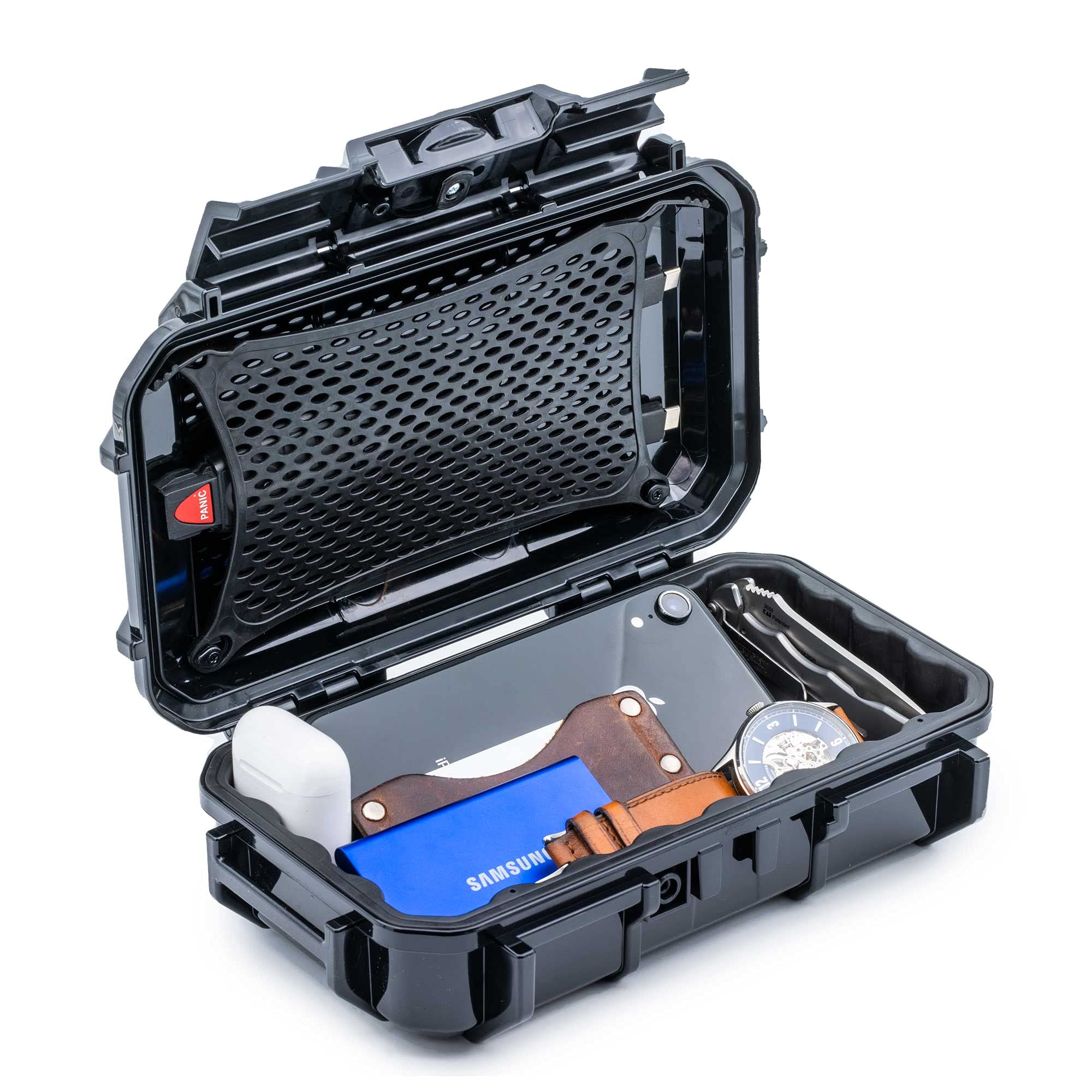 Evergreen 56 Waterproof Dry Box Protective Case - Travel Safe/Mil Spec/USA  Made - for Tackle Organization of Cameras, Phones, Camping, Fishing,  Hiking, EDC, Water Sports, Knives (Black)