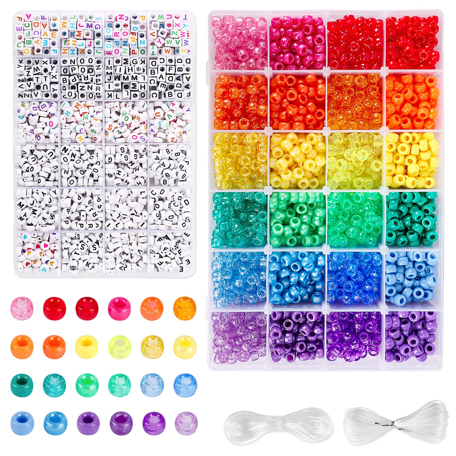 UOONY 4000pcs Pony Beads Kit, 2400pcs Rainbow Kandi Beads and