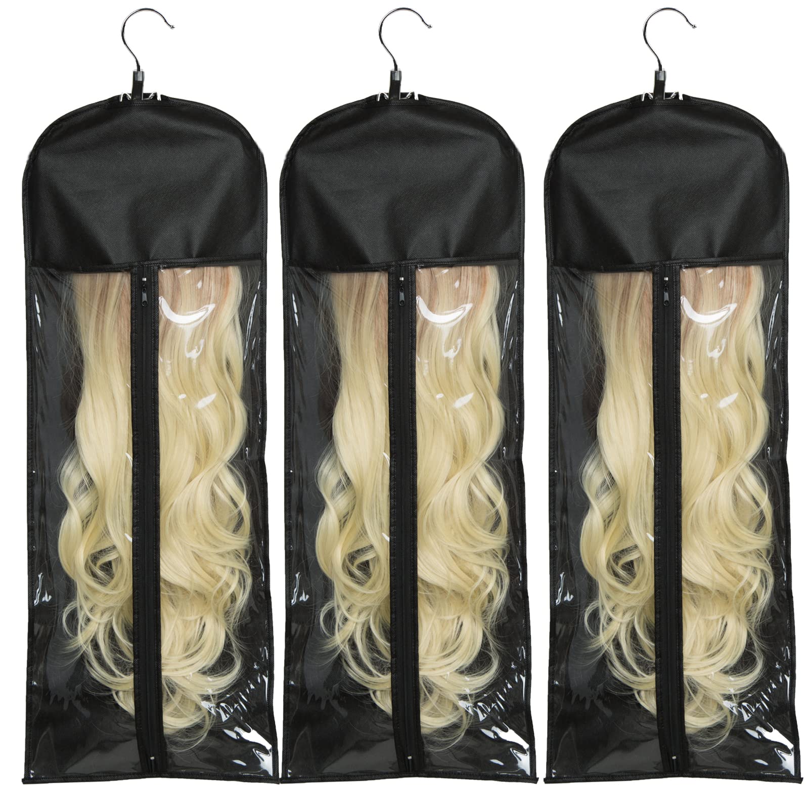 Hair Extension Storage Bag, Dustproof Wig Storage Bag Hair Extension Holder  Hair Hanger Waterproof and Portable with Zipper Transparent Zip Up Closure  