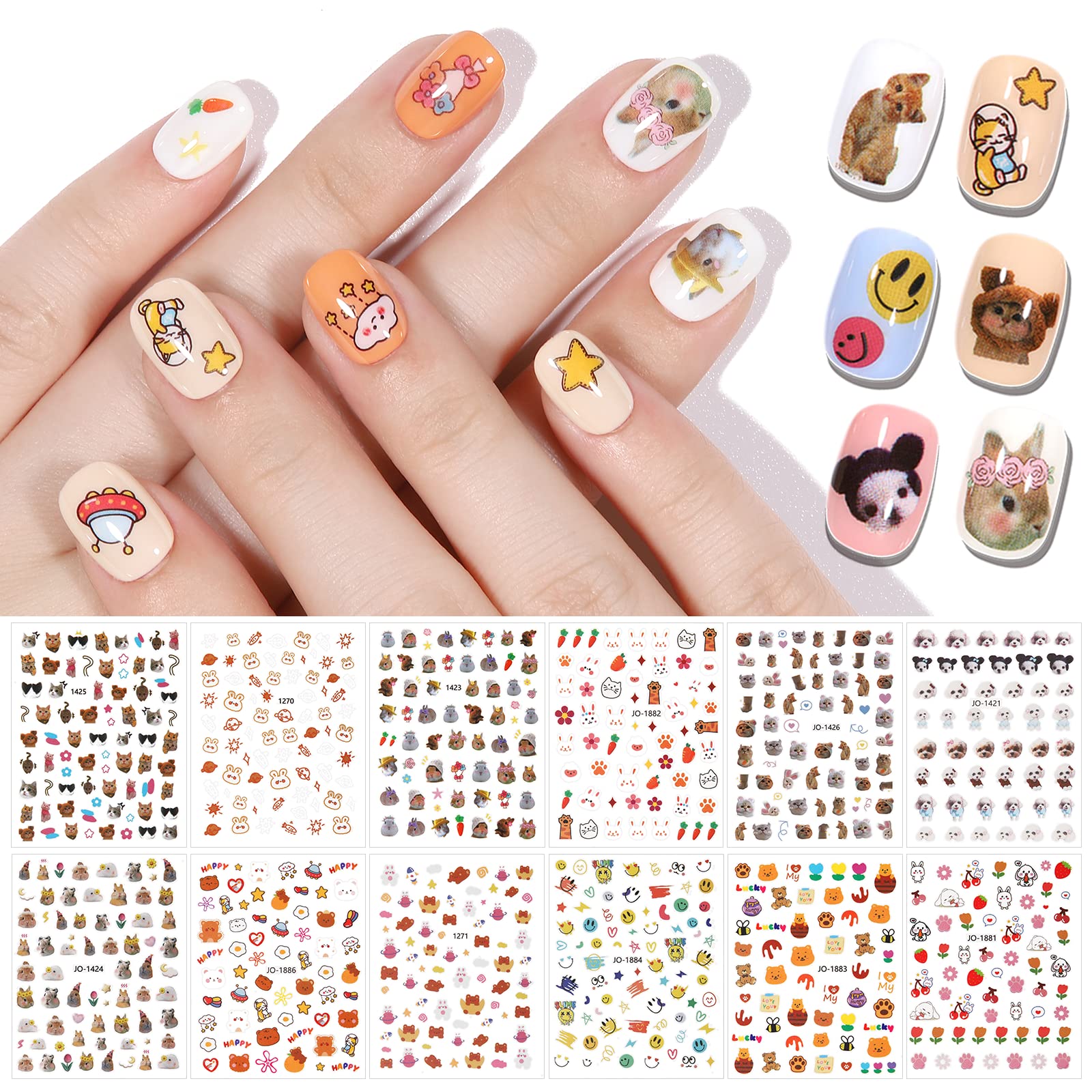 TOMICCA Nail Stickers for Kids - Nail Art Stickers, 12 Sheets Cute